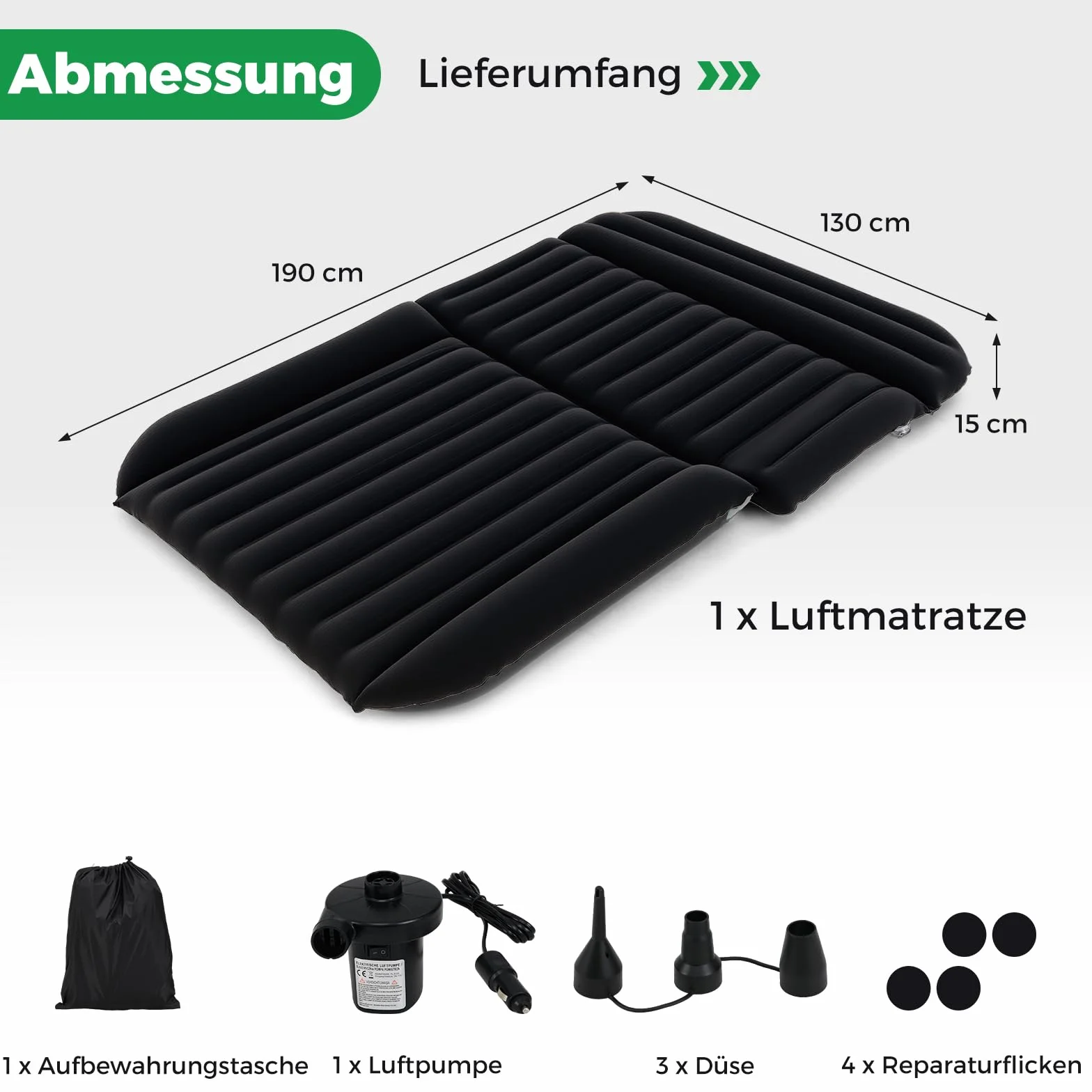 COSTWAY Materac samochodowy dmuchany 190x130 cm dwustronny z pompką czarny