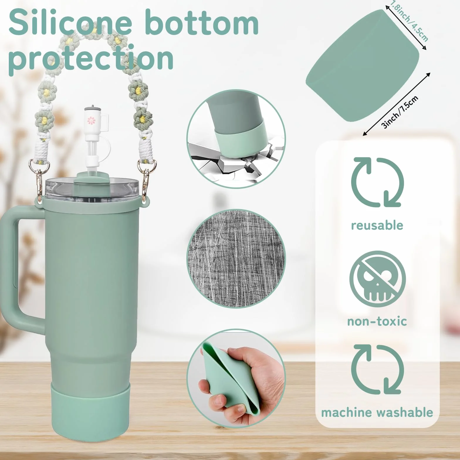 Stanley Cup Accessories, 15 sztuk Stanley Quencher, akcesoria do kubków Stanley, akcesoria do kubków Stanley 800 ml – 1100 ml (Cups are not included) (Zielony)