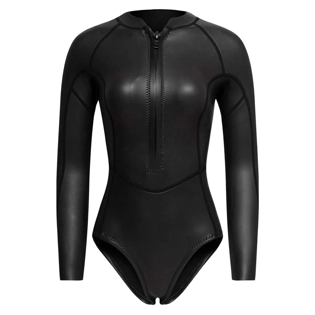 Damski kombinezon neoprenowy z zamkiem błyskawicznym z przodu bikini do nurkowania czarny błyszczący L