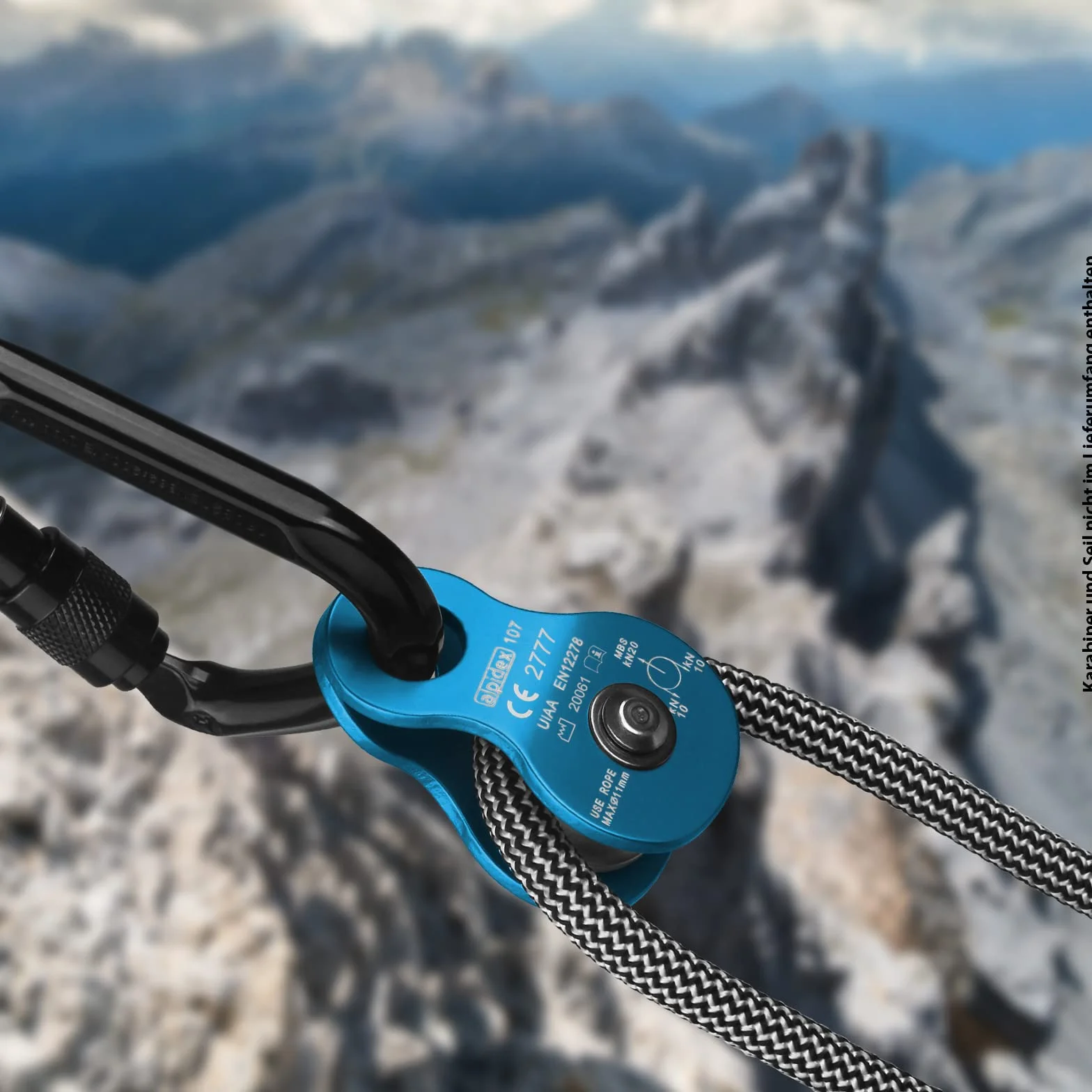 ALPIDEX Rolka Do Wspinaczki - 20 kN - Mobile Pulley Blok Koła Pasowego - Odpowiedni Do Lin O ´Srednicy Do 11 mm - EN12278