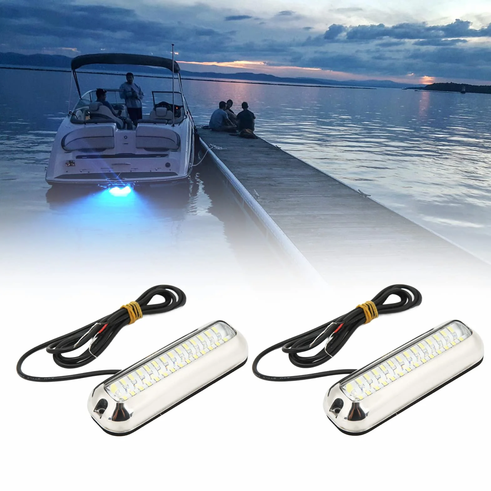 Marine Led Lights 42LEDS Wodoodporne Podwodne światło LED łodzi 10-30V DC Korek Spustowy światła dla Jachtu łódź/jacht Serii Statek/jacht Części(Niebieskie światło)