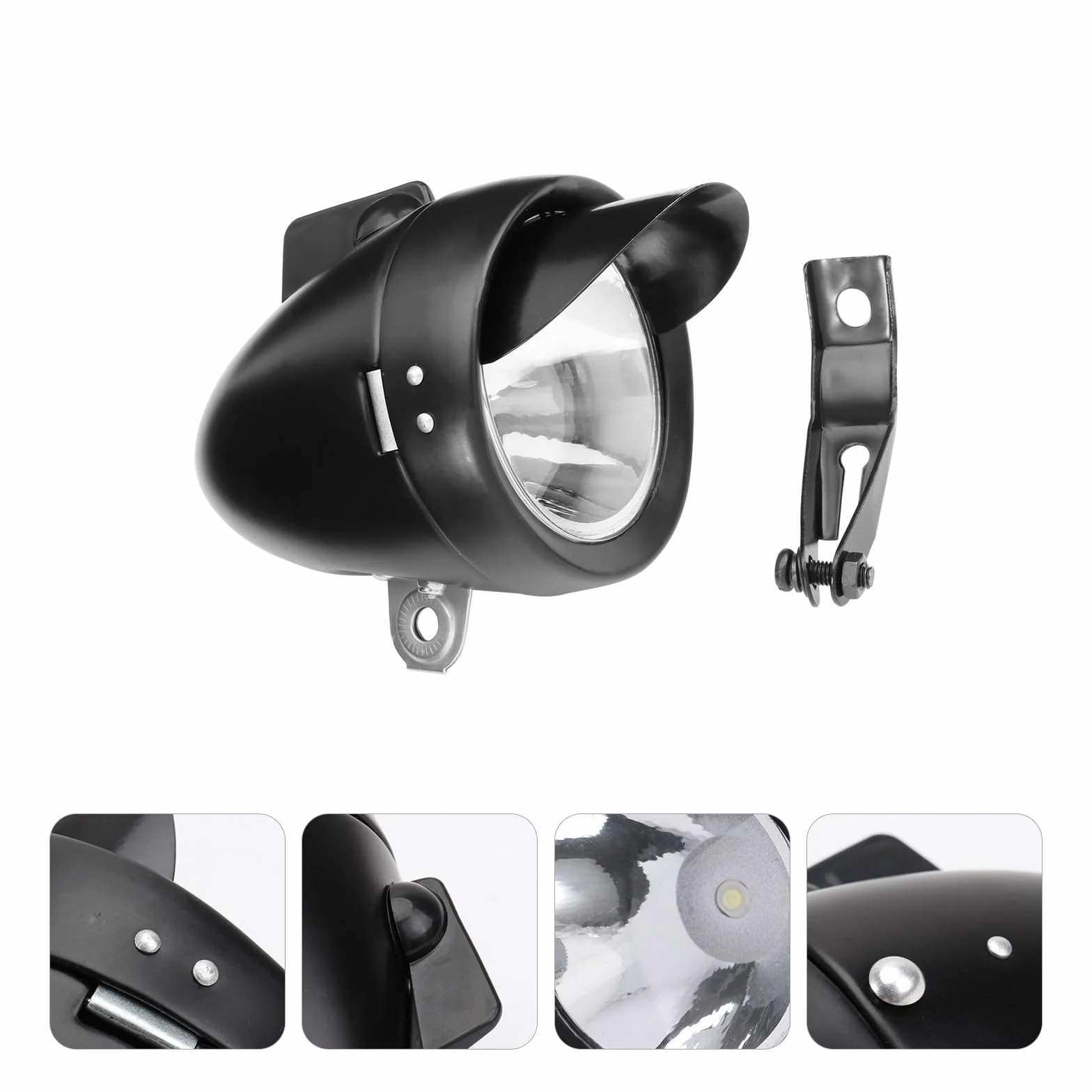 FUOYLOO Metalowa Czarna Retro Lampa Rowerowa LED Przednia bez Baterii Super Jasne Światło Ostrzegawcze