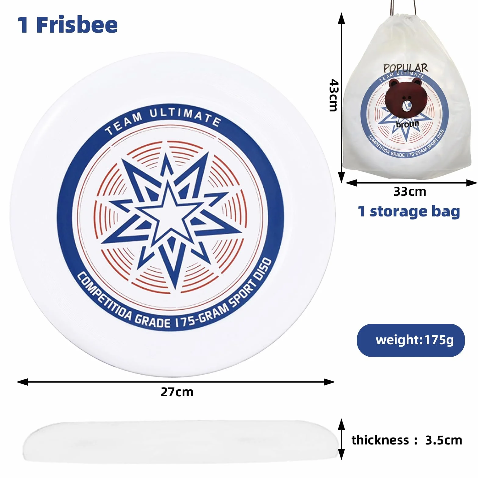 175 g frisbee Ultimate Frisbee, obrotowa, profesjonalna fryzbee, Bio-Ultimate-Frisbee, do sportów outdoorowych, nadaje się dla zwykłych graczy i profesjonalistów (torba do przechowywania) [sekcja C]