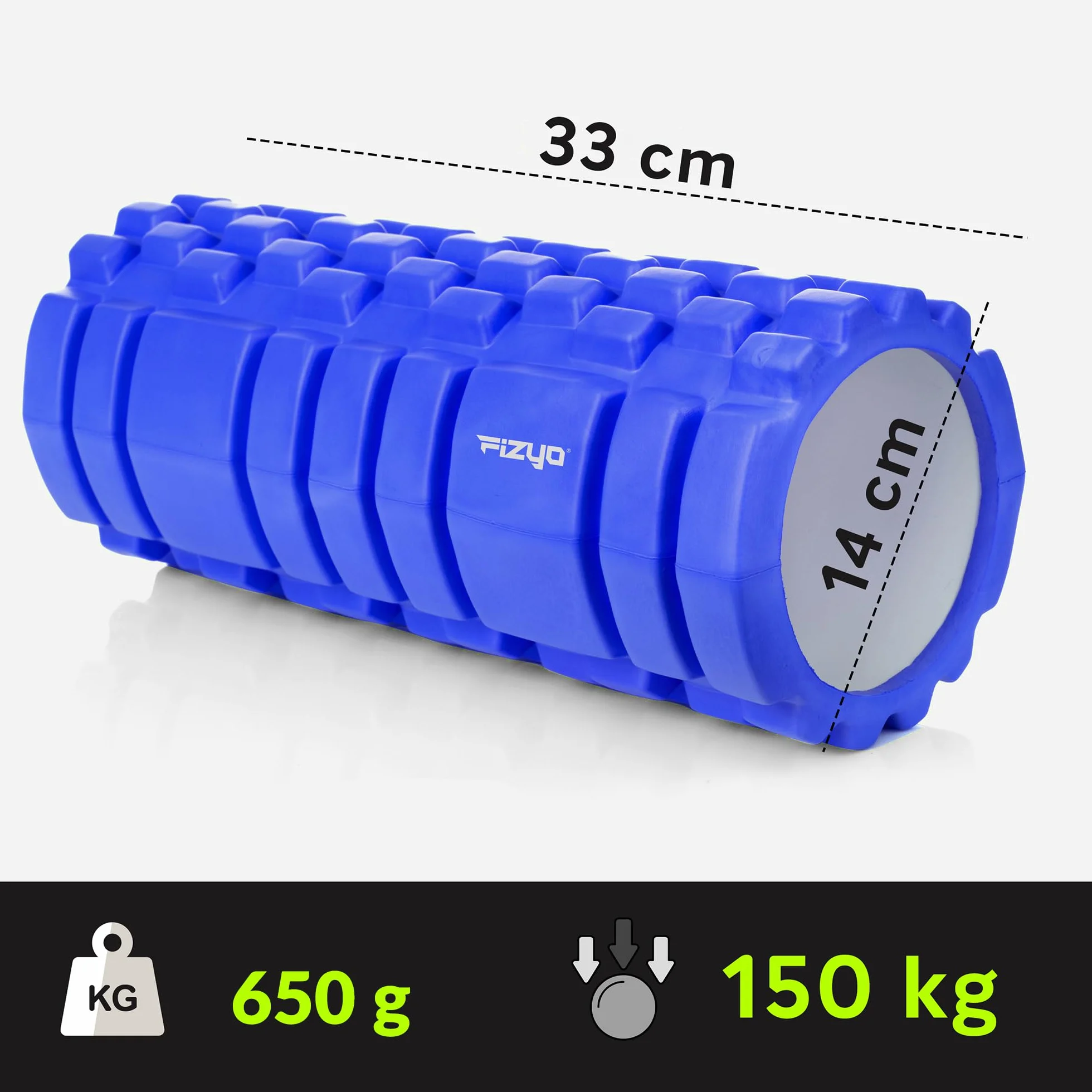 FIZYO Roller do Masażu z Wypustkami EVA 33x14 cm – Wałek do Rolowania Mięśni, Pleców i Nóg, Masaż Powięziowy, Regeneracja, Fitness, Rehabilitacja (Niebieski)