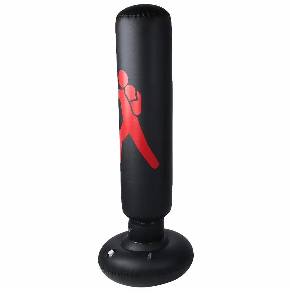 Worek bokserski, PVC 160cm stojący nadmuchiwany worek bokserski dla dorosłych i dzieci, fitness hit sandbag, worek bokserski typu column cup (czarny)