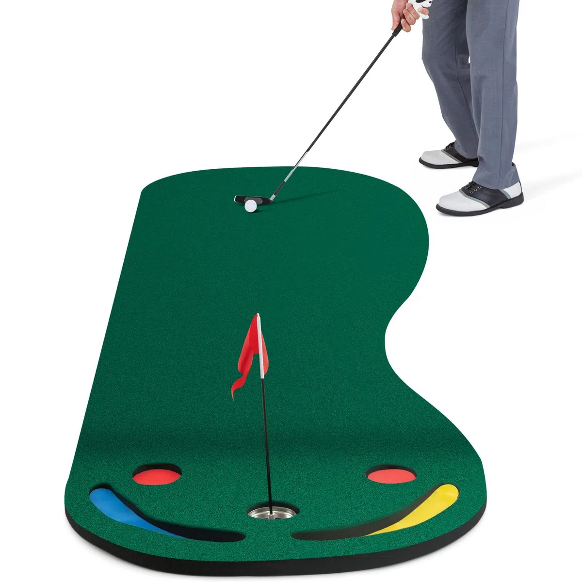 COSTWAY Mata do gry w golfa 300 x 96 cm, do użytku wewnątrz i na zewnątrz, składana mata golfowa z 3 miseczkami i 1 flagą, mata do ćwiczeń golfowych, mata treningowa do domu, biura