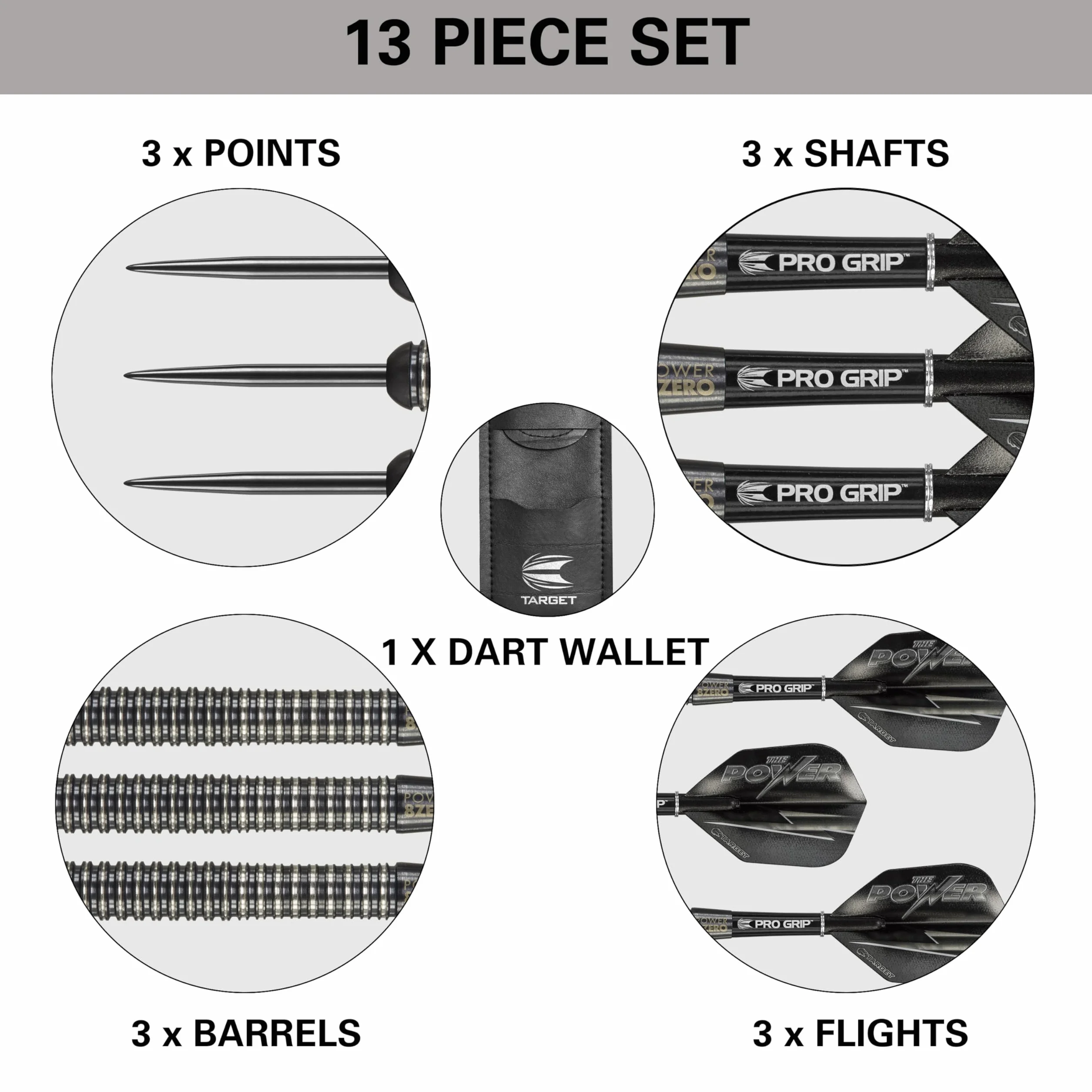 Target Darts Phil Taylor Power 8-Zero 1 Black Steel Tip Darts, 80% Tungsten Dart Set, P8Z1, 21G/23G/25G | Player Edition Darts with Fixed Points | Black Darts Case Included