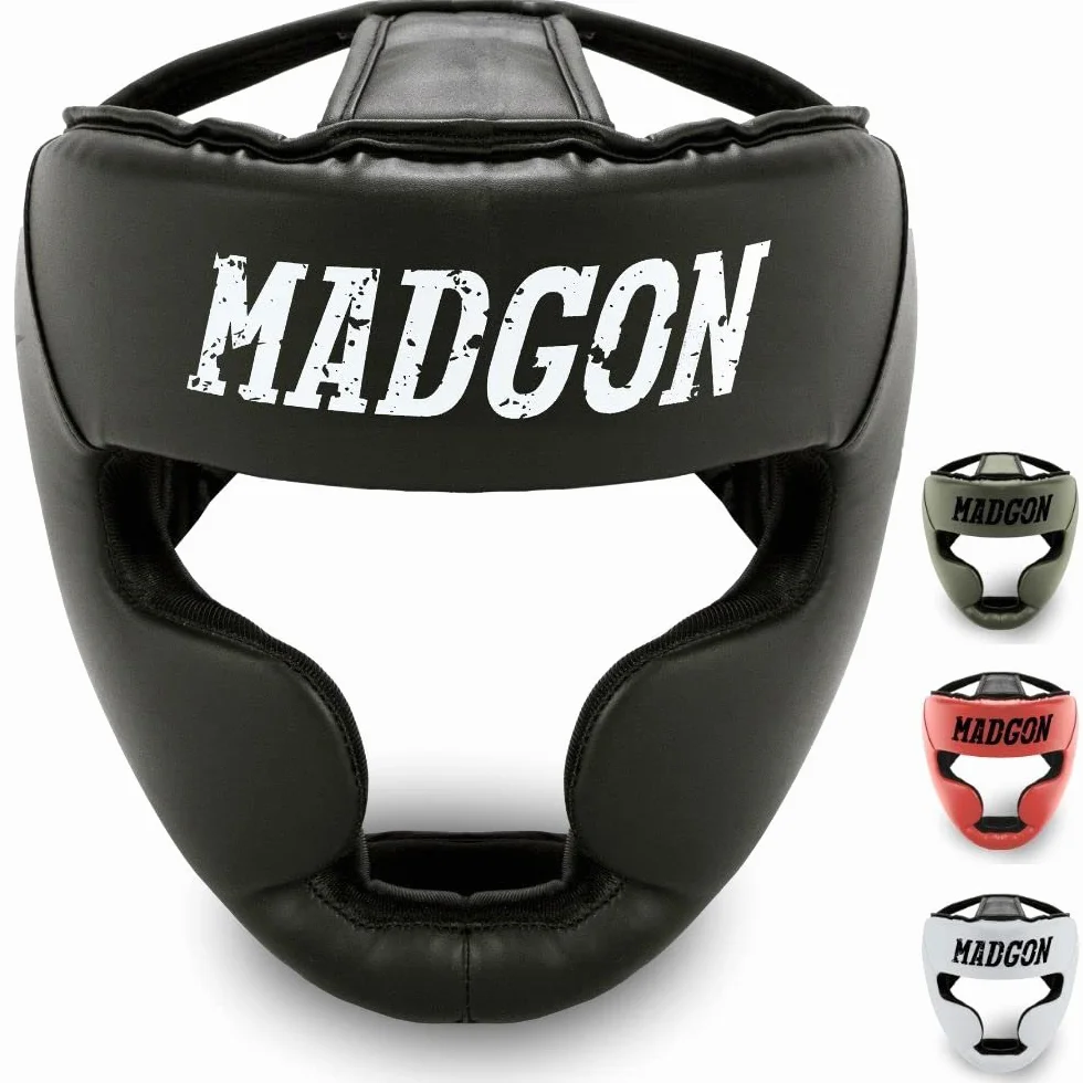 MADGON Kask Bokserski z Absorbcją Uderzeń! Pełna Ochrona Głowy – Idealna Widoczność i Minimalne Pocenie – Kask Ochronny dla Sztuk Walki, Boksu, Kick Boxingu, Sparringu – Kask MMA z Torbą w Zestawie!