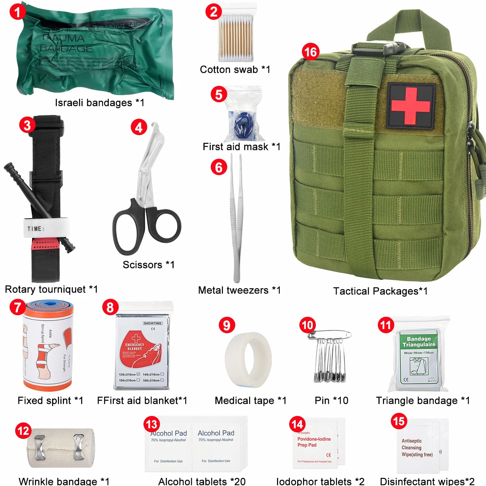 Zestaw pierwszej pomocy Outdoor, 46 sztuk First Aid Kit Military, Zestaw pierwszej pomocy Trauma Set, Zestaw survivalowy First Aid Kit, Medyczna torba taktyczna, na outdoor camping, polowanie