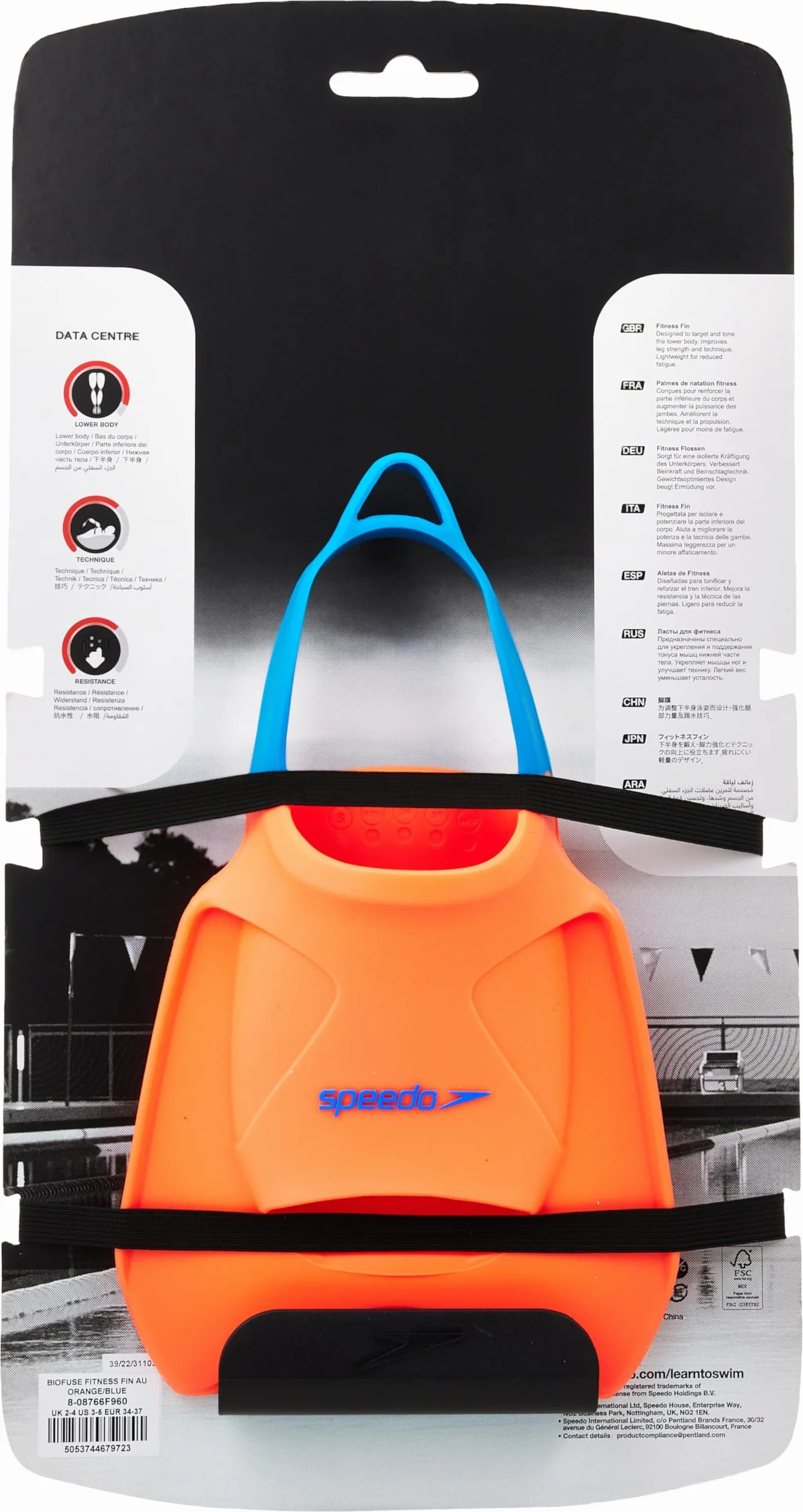 Speedo Unisex Biofuse Fitness Fin | Trening pływacki | Płetwa | Płetwa | Płetwa Fluro Mandarynka/Basen Niebieski/Niebieski Płomień, L