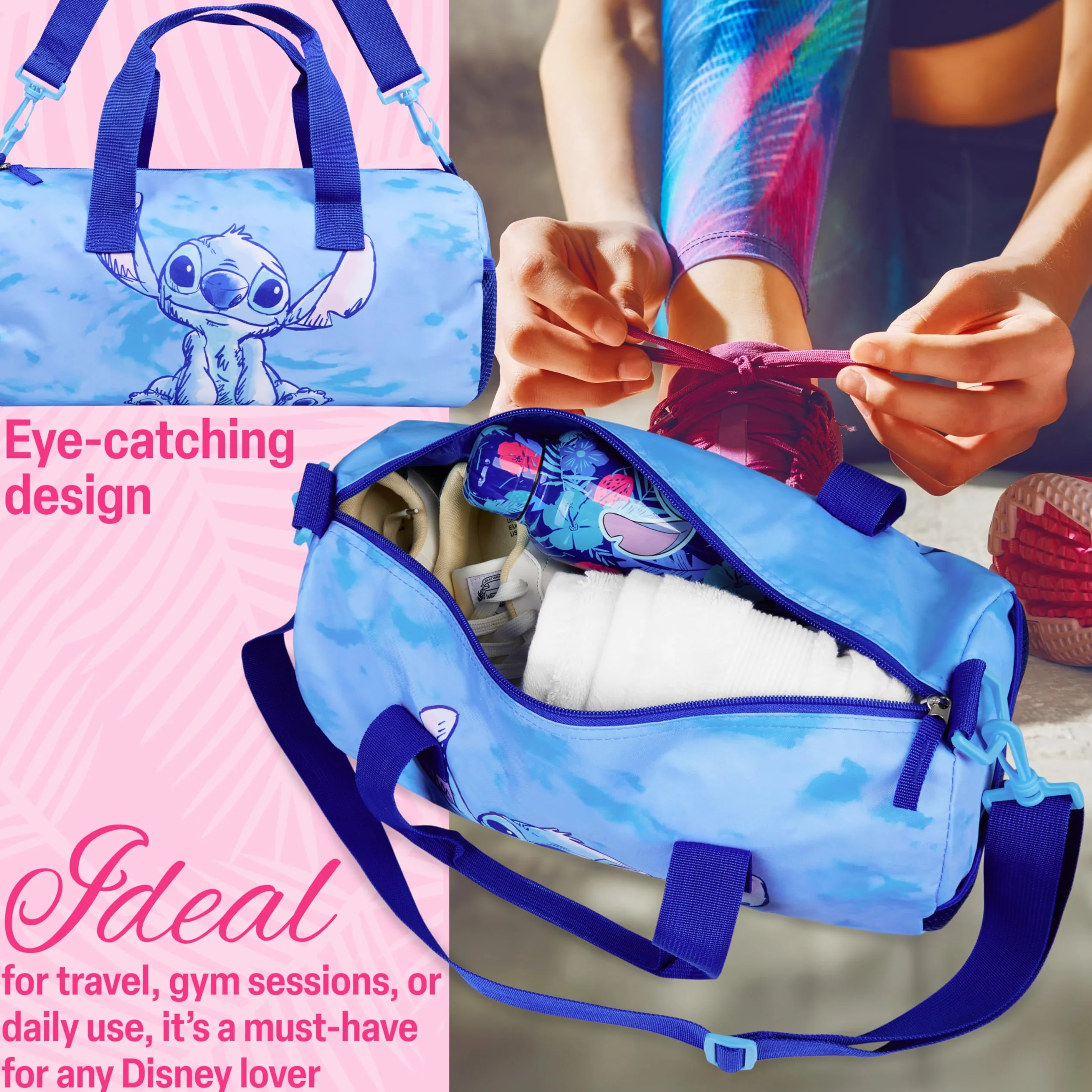 Disney torba sportowa podróżna 38x18x18 cm 2 kieszenie regulowany pasek Niebieski