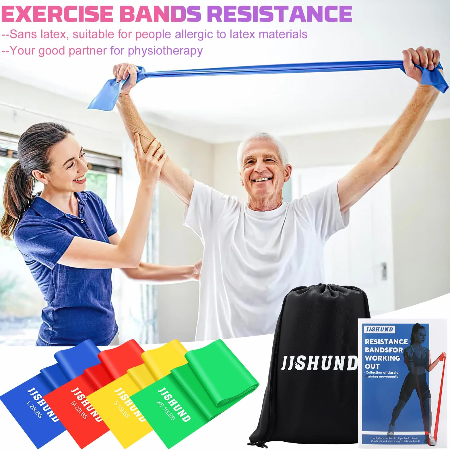 Zestaw 4 taśm fitness 2m długie taśmy oporowe do pilatesu jogi rehabilitacji