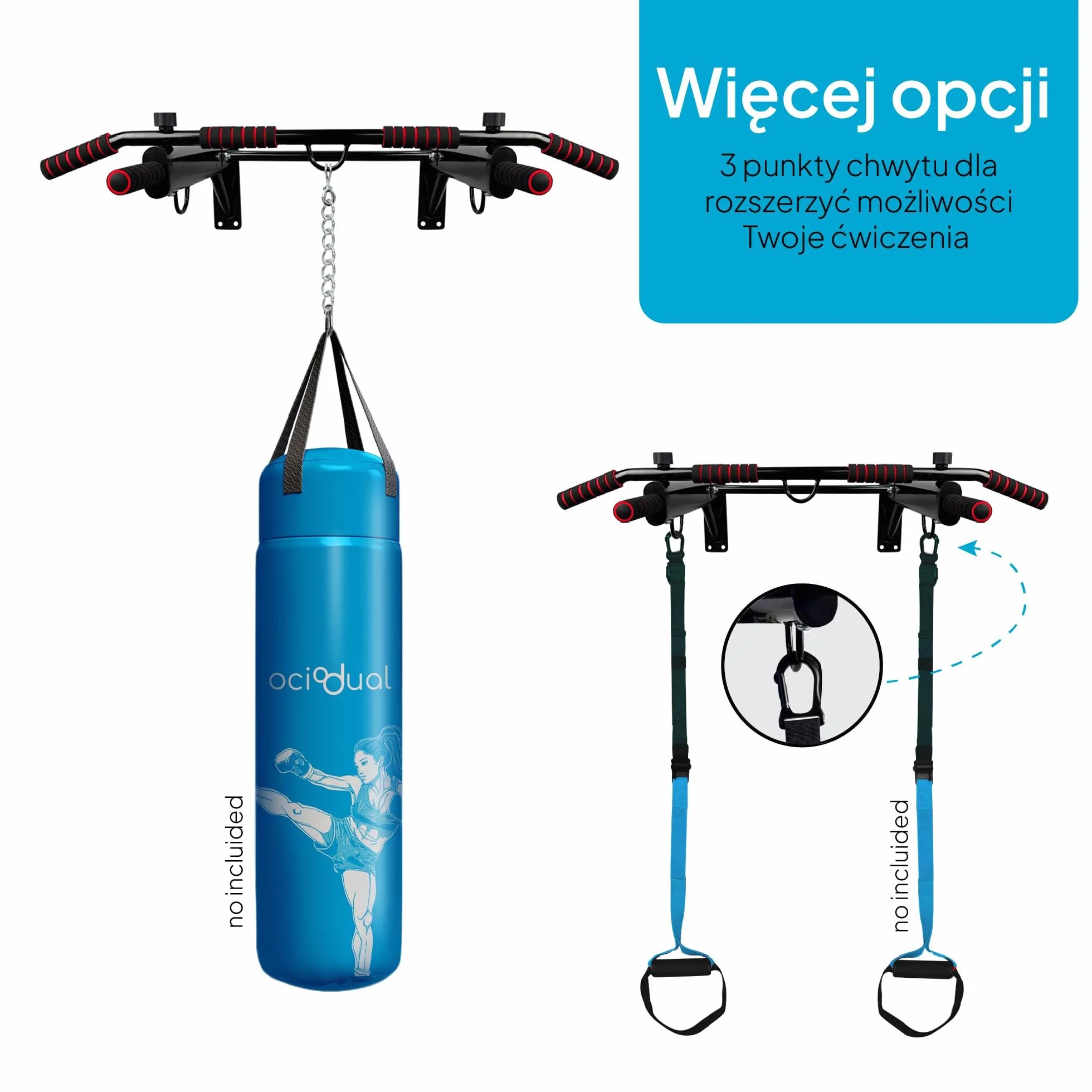 OcioDual Professional ścienny drążek do podciągania, wielofunkcyjny, podciąganie w domu, ćwiczenia na ringu, boks, trening w zawieszeniu, kalistenika, siłownia domowa, trening bokserski