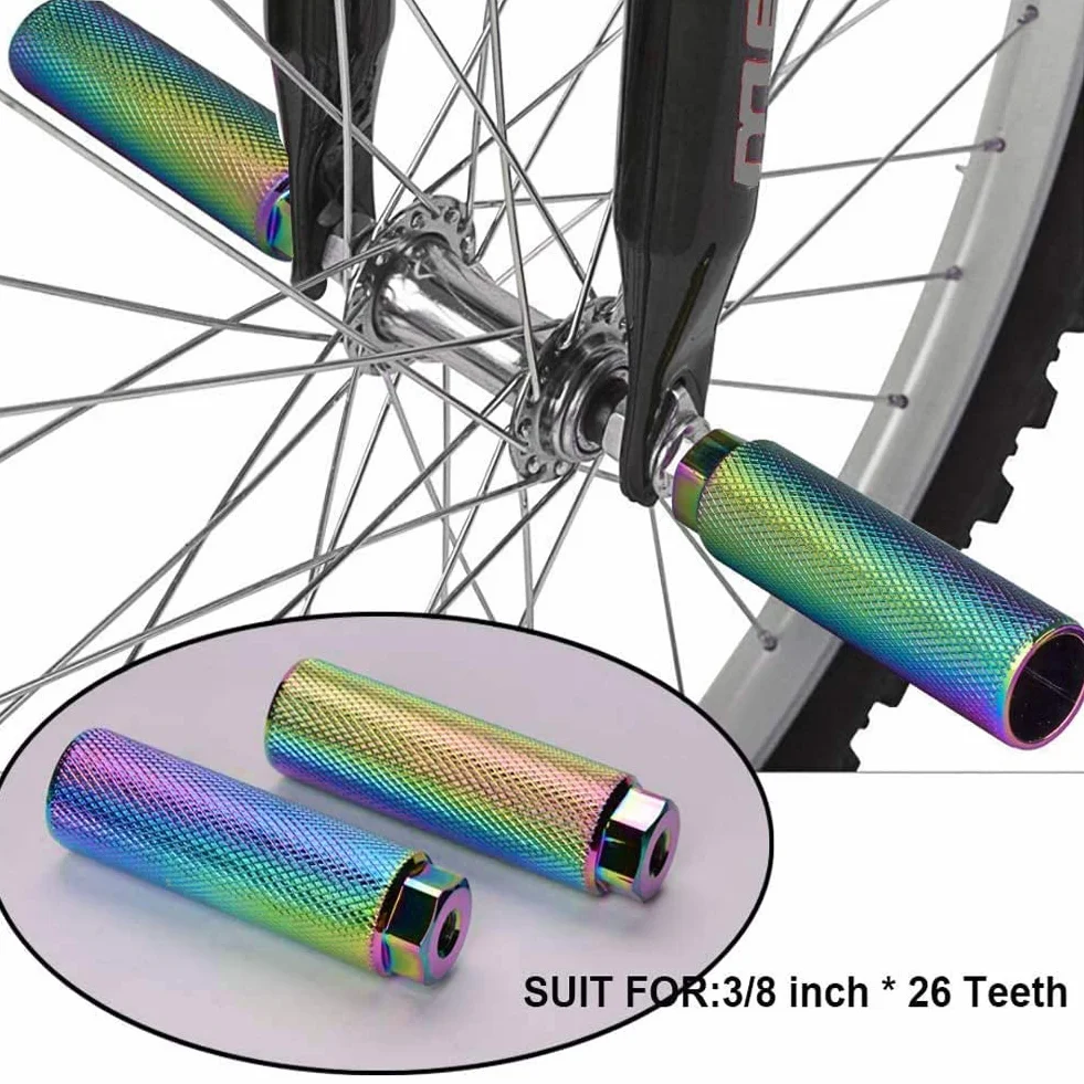 ZONSUSE 2 szt. Uniwersalne pegi rowerowe, antypoślizgowe pegi rowerowe do rowerów górskich, aluminiowe pegi rowerowe dla dzieci i dorosłych, BMX-Peg/Pediał z aluminium, antypoślizgowe (wielokolorowe)