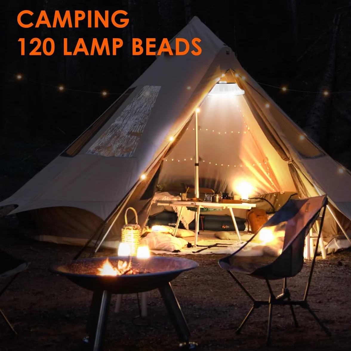 120 Solar Camping Lampa akumulatorowa z pilotem, USB Akumulator LED Lampa kempingowa, Power Bank, 5 trybów IPX7, wodoodporna lampa kempingowa do oświetlenia namiotu
