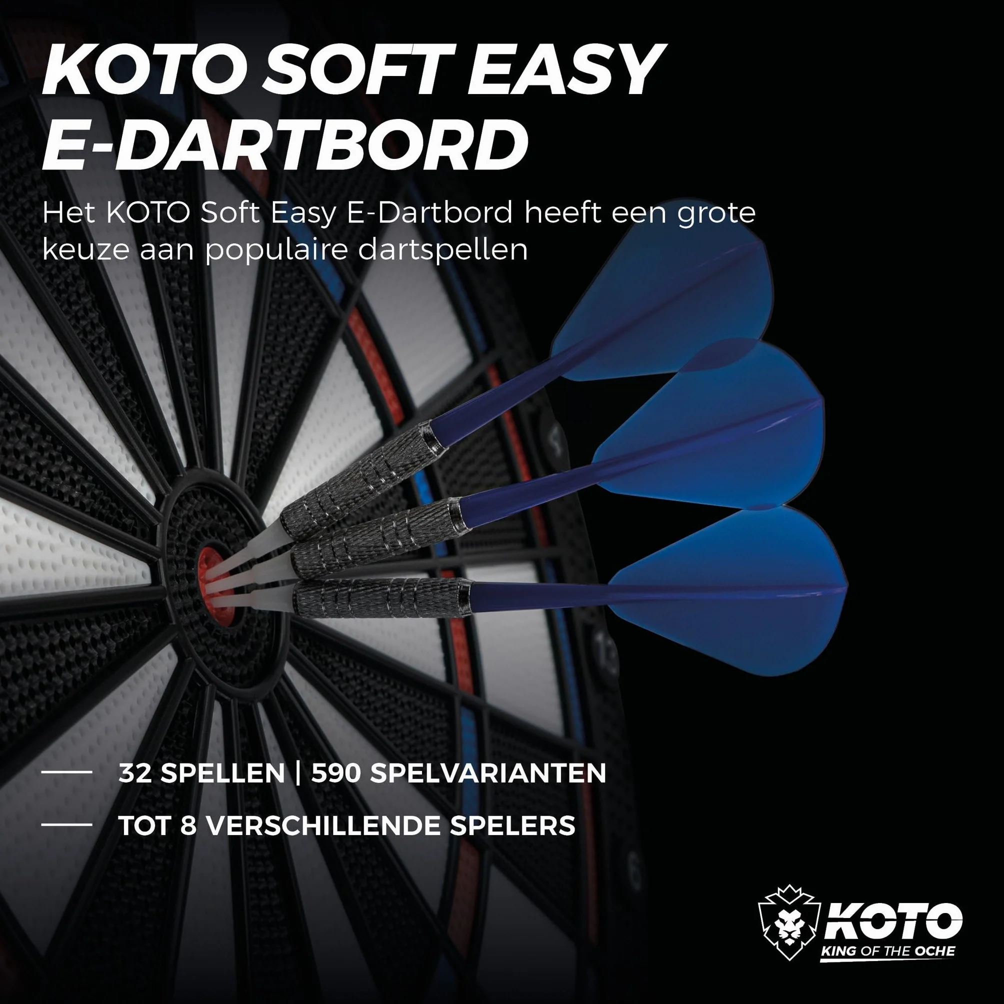 KOTO – Elektroniczna Tarcza Dart Soft Easy (39x2x44,5 cm), 6 Soft Dart, 32 Gry, Ponad 590 Wariantów, Kompaktowa i Nowoczesna