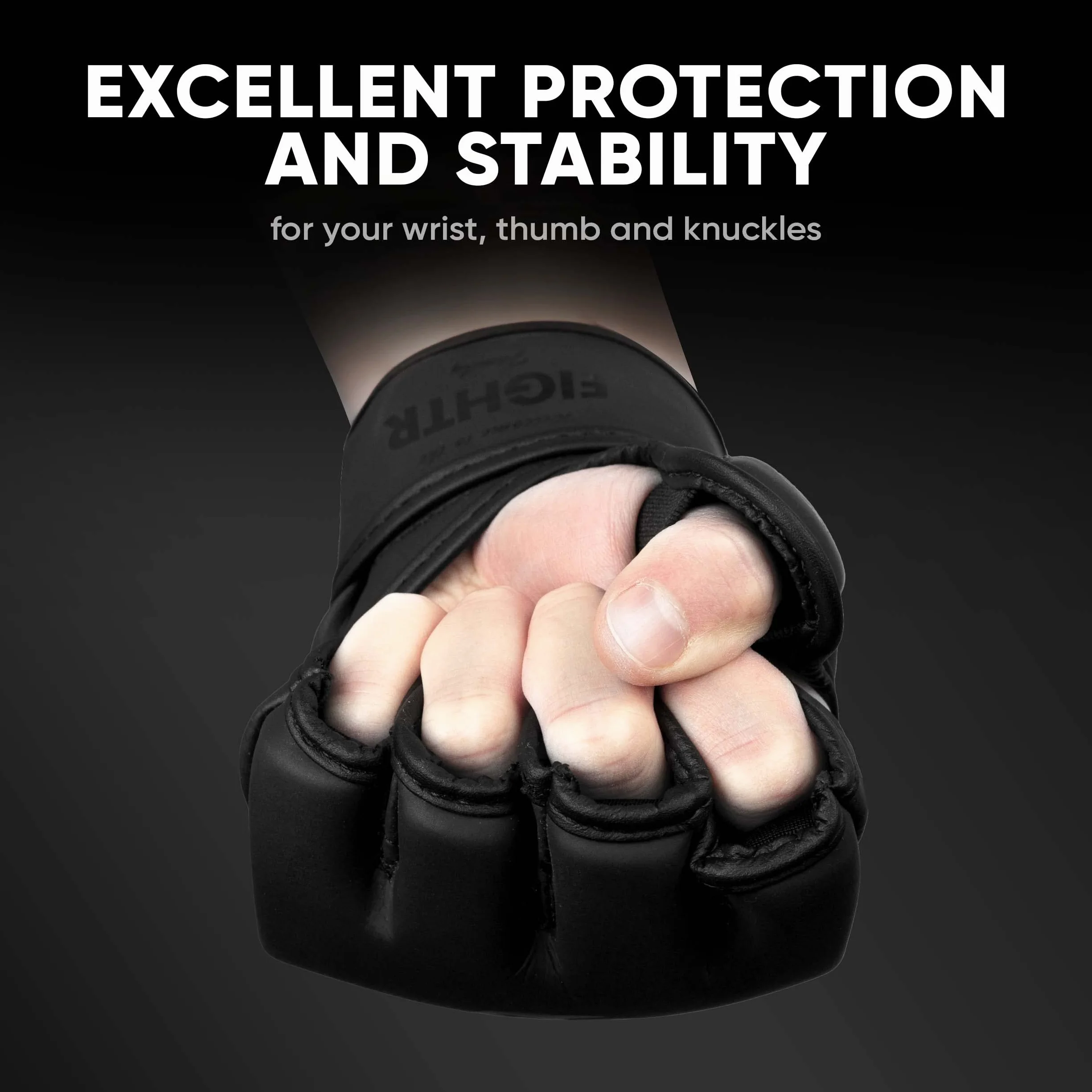 FIGHTR® Rękawice MMA dla idealnej stabilności i siły uderzania, rękawice do gry MMA, worek z piaskiem, sparing i treningi, w zestawie torba do przenoszenia