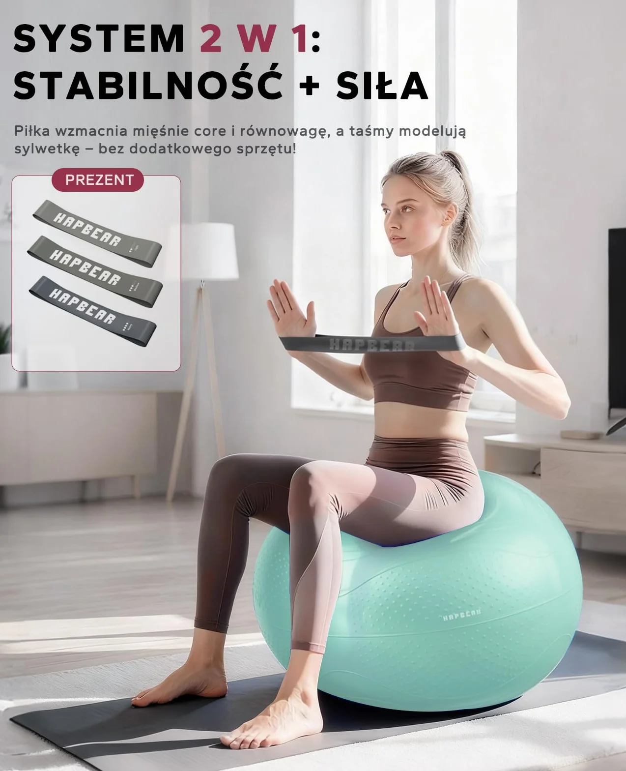 HAPBEAR Piłka Gimnastyczna 55/65/75 cm Antywybuchowa Piłka Fitness do Ćwiczeń Jogi i Pilatesu