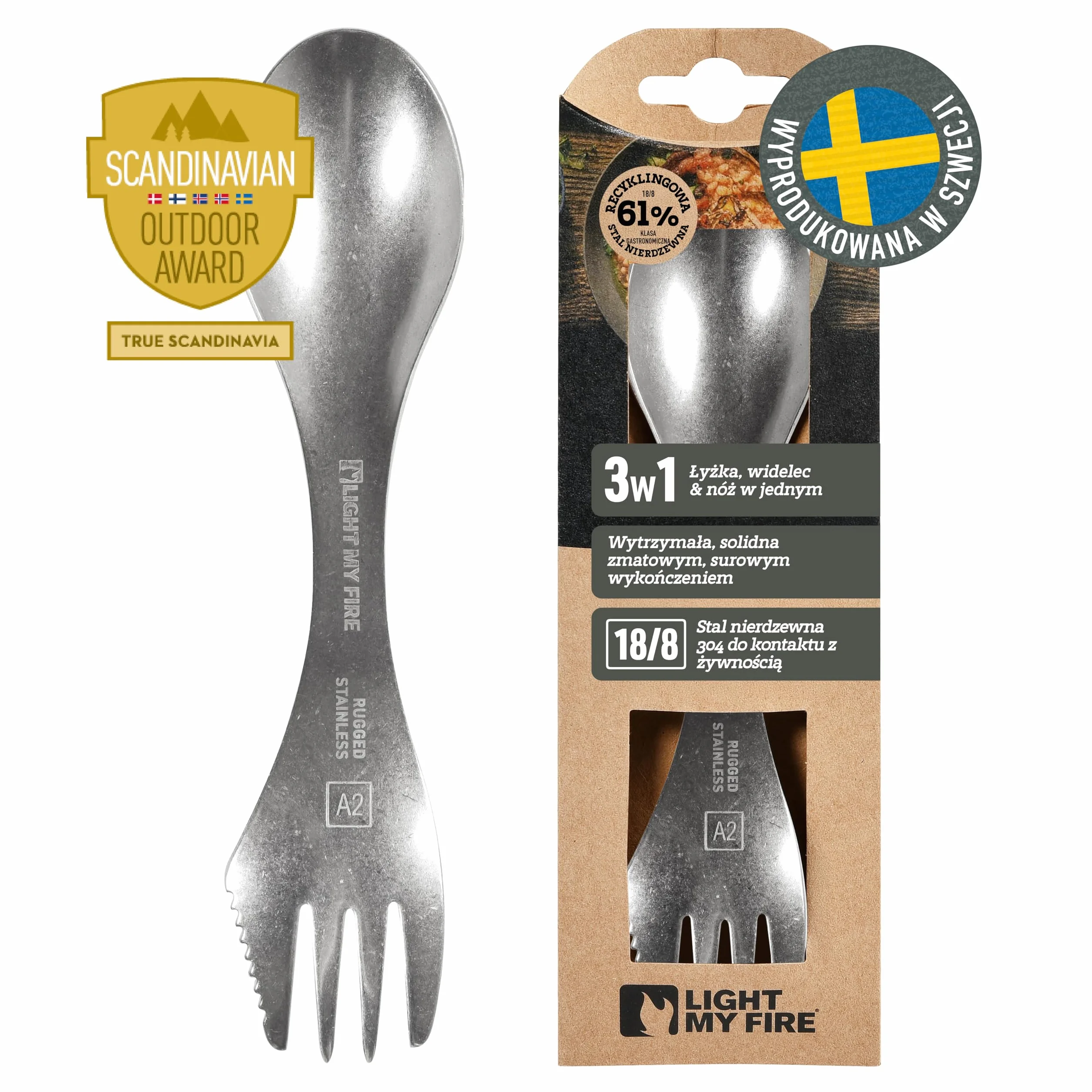Light My Fire Sporks łyżka kempingowa ze stali nierdzewnej (18/8), niezniszczalne noże i widele, trwała i lekka metalowa łyżka, sprzęt survivalowy