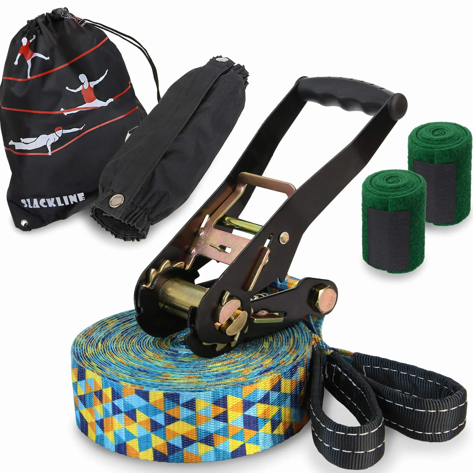 ALPIDEX Slackline Set 15m z osłoną drzewa i napinaczem grzechotki