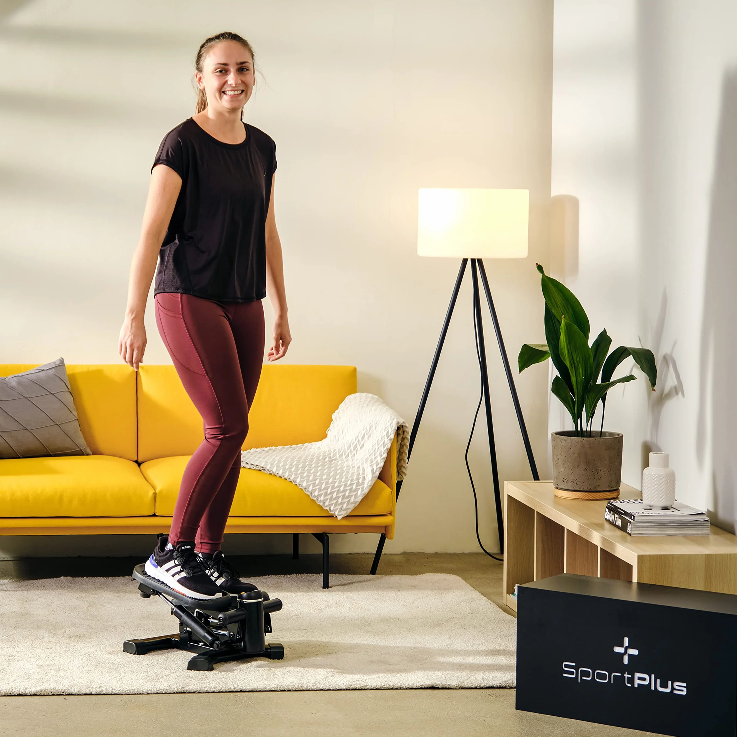 SportPlus Mini stepper 2 w 1 z opatentowaną technologią przełączania, stepper Swing i Stepper w jednym urządzeniu, do 100 kg, niezużywający się cylinder hydrauliczny