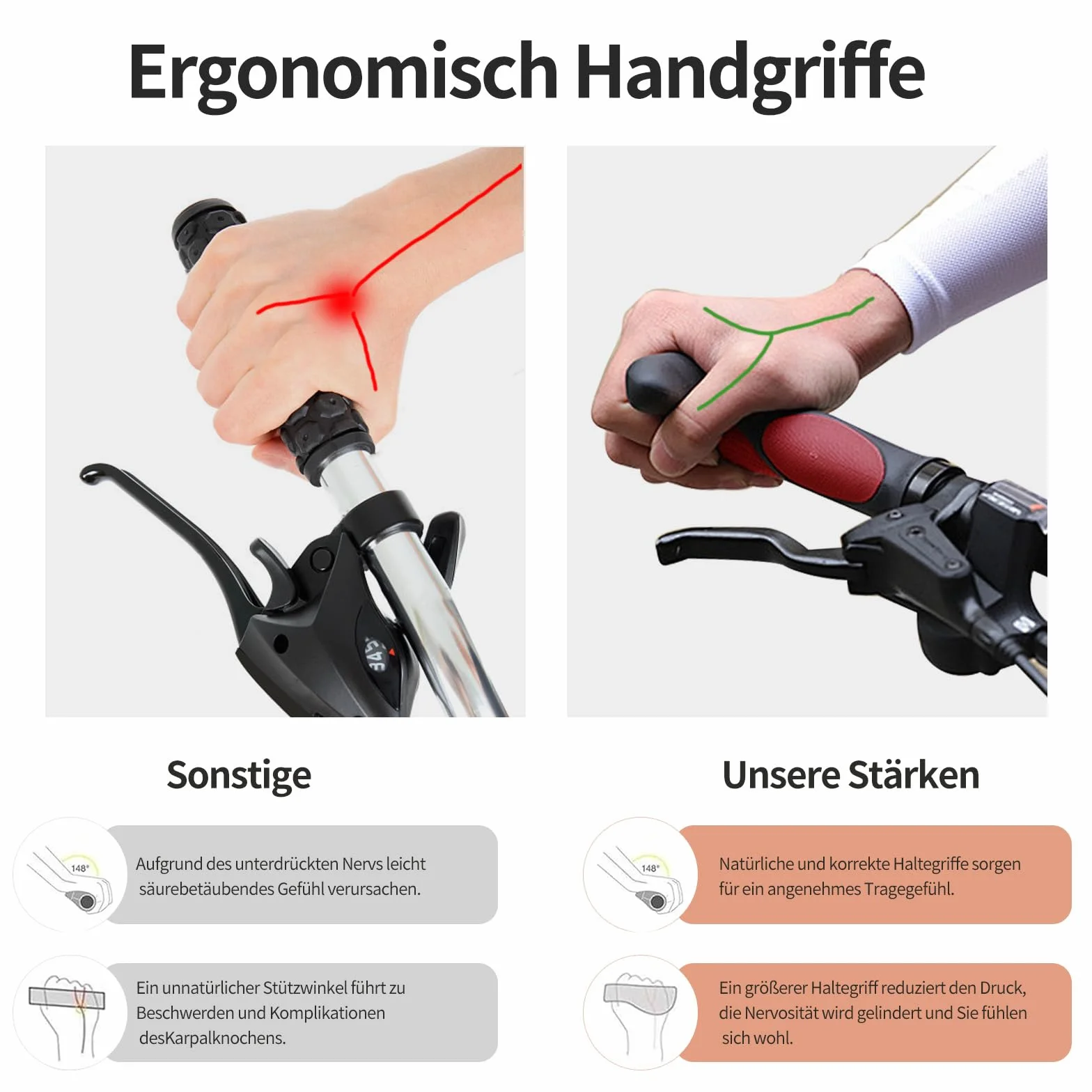Ergonomiczne uchwyty na kierownicę rowerową, antypoślizgowe, dwustronne, na kierownicę 22 mm, do rowerów elektrycznych/BMX itp