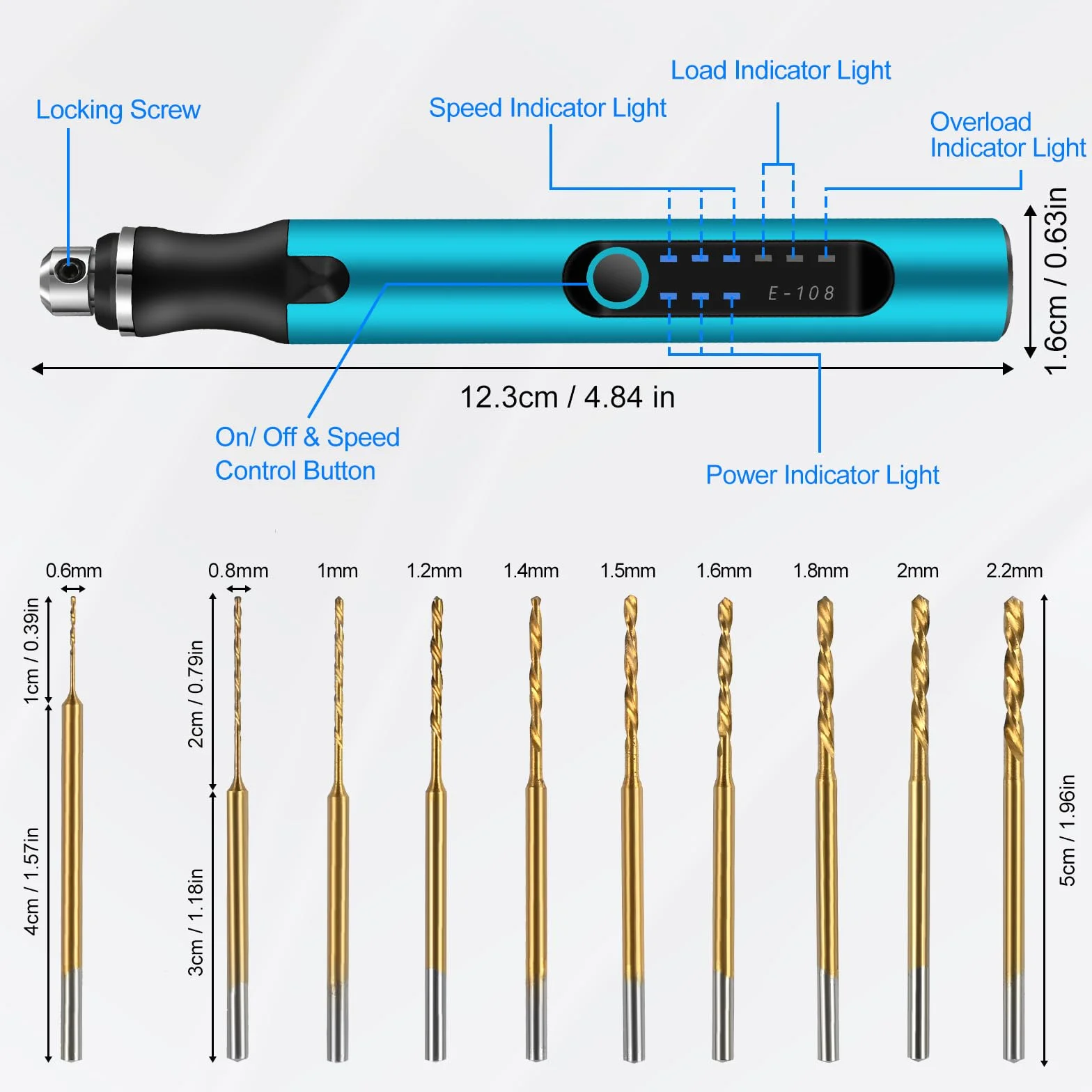 Comius Sharp 3-biegowa mini wiertarka elektryczna bezprzewodowa USB z 10 wiertłami spiralnymi 0,6-2,2 mm do biżuterii
