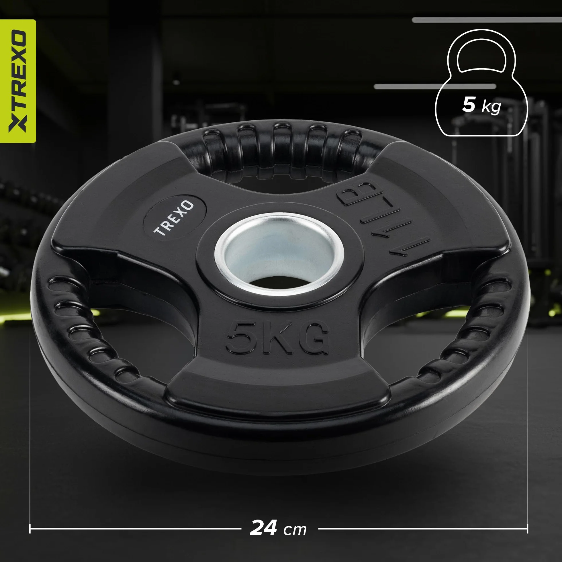 XTREXO Tarcza do sztangi z uchwytami – żeliwna tarcza obciążająca z gumową powłoką i uchwytem 50 mm, ergonomiczna, cicha i trwała, do sztangi długiej, fitnessu, treningu siłowego i crossfitu