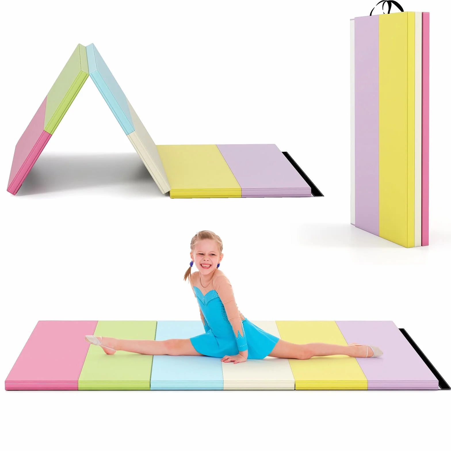 COSTWAY Składana mata gimnastyczna 180x120 cm 5-krotnie składana poliuretan z uchwytem