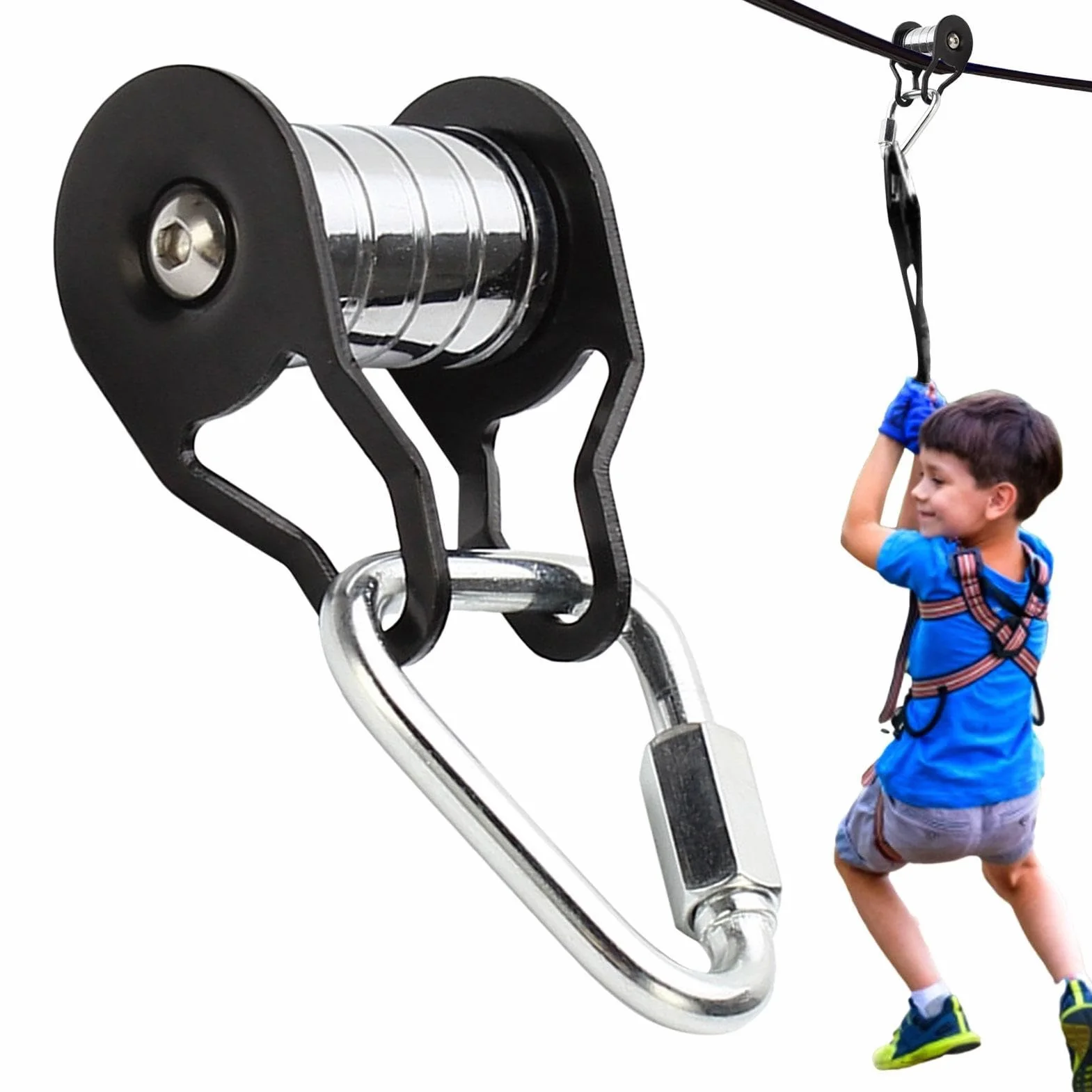 Slackl Slider Zipline Kit dla dzieci, zje?d?alnia linowa, rolka linowa, rolka linowa, do mocowania ka?dym SlackLi, zestaw do u?ytku zewn?trz, podwórko, zamek b?yskawiczny Li ne