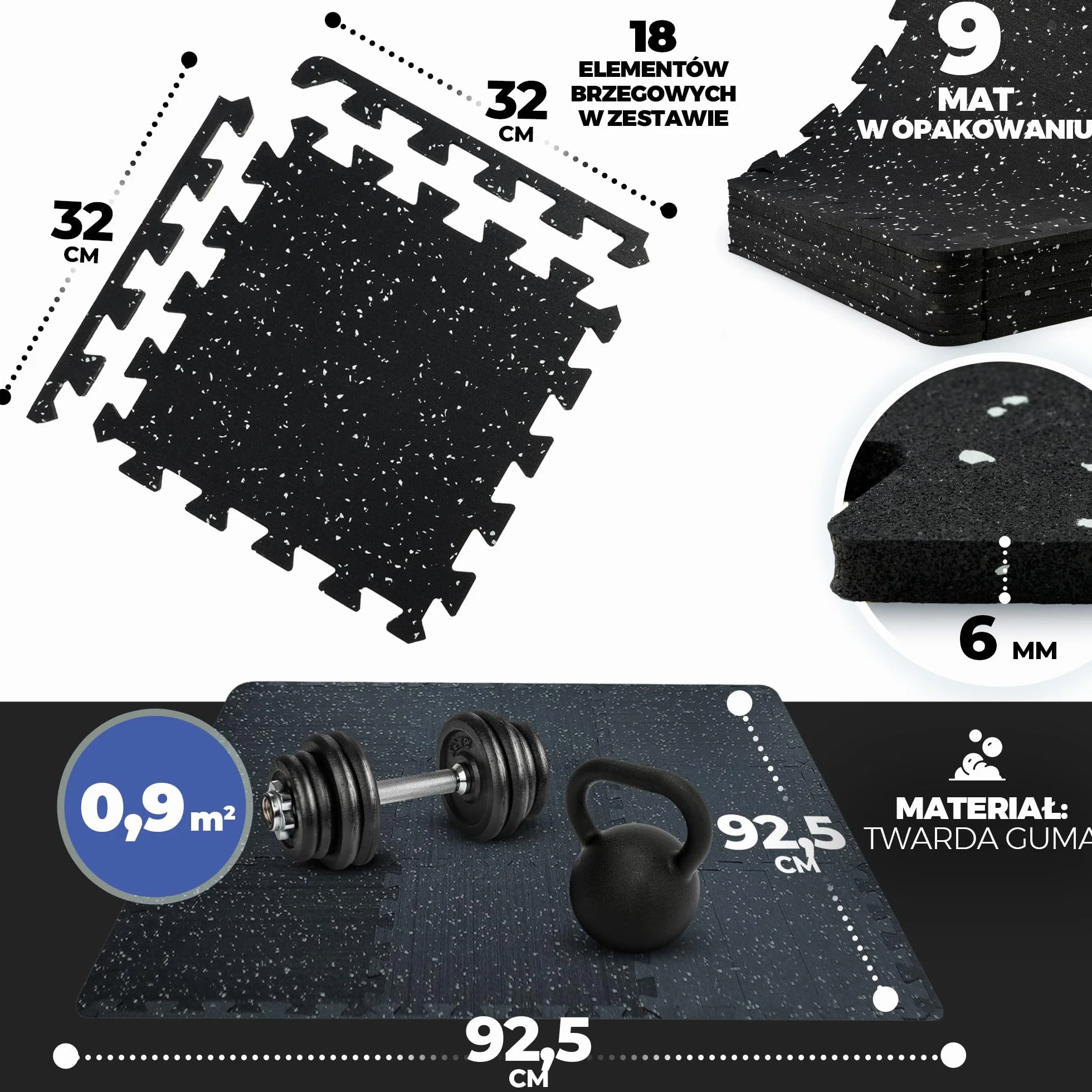 Zestaw mat ochronnych mata fitness gumowa: puzzle ochronne na podłogę podkładowa sprzęt sportowy gimnastyczna podłogowa sportowa treningowa do jogi sali siłownia ciężary studio składana