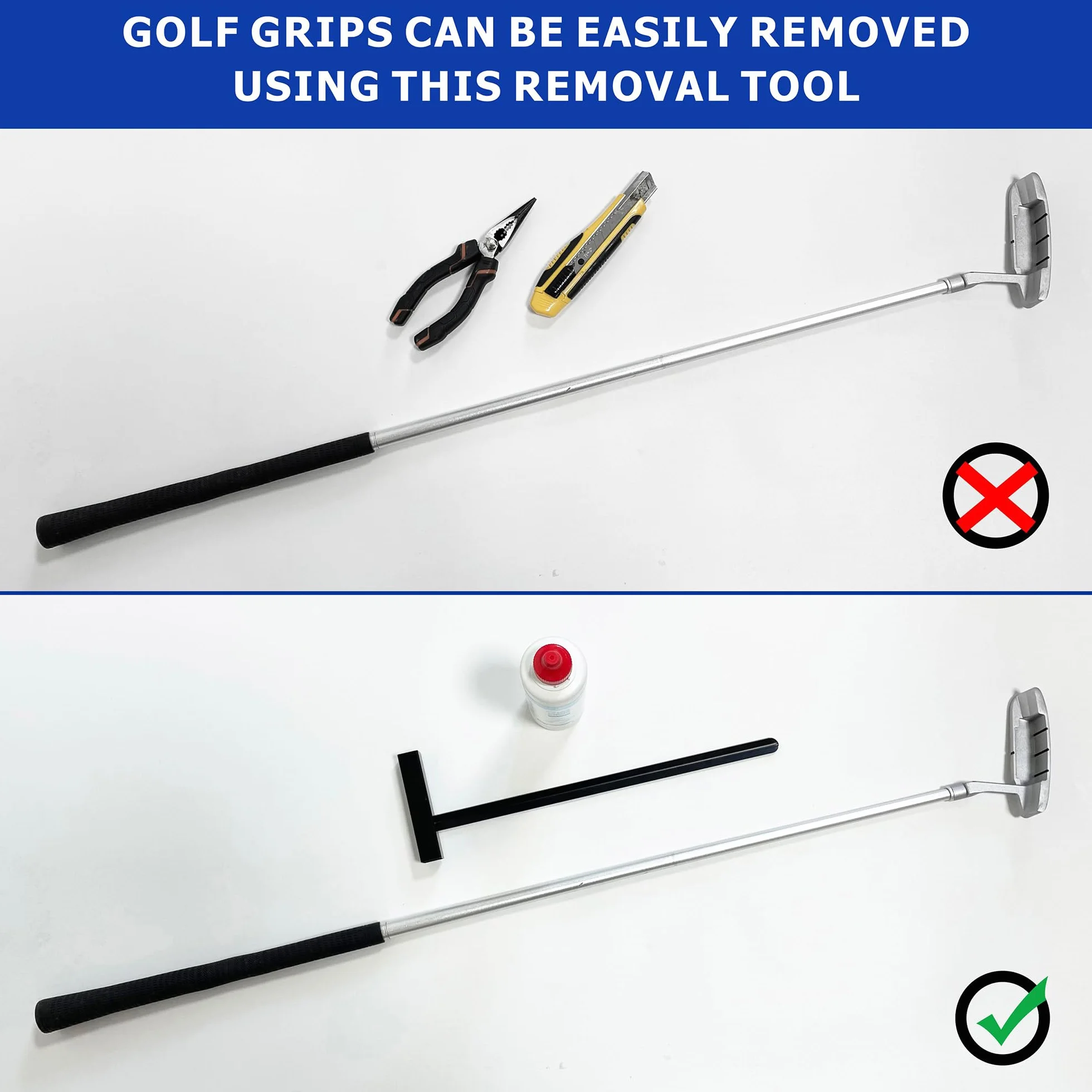 Narzędzie do usuwania chwytu golfowego, narzędzie do usuwania chwytu V-Groove ze stali nierdzewnej 28 cm do uchwytów wahadłowych o standardowej długości, narzędzie do naprawy uchwytu