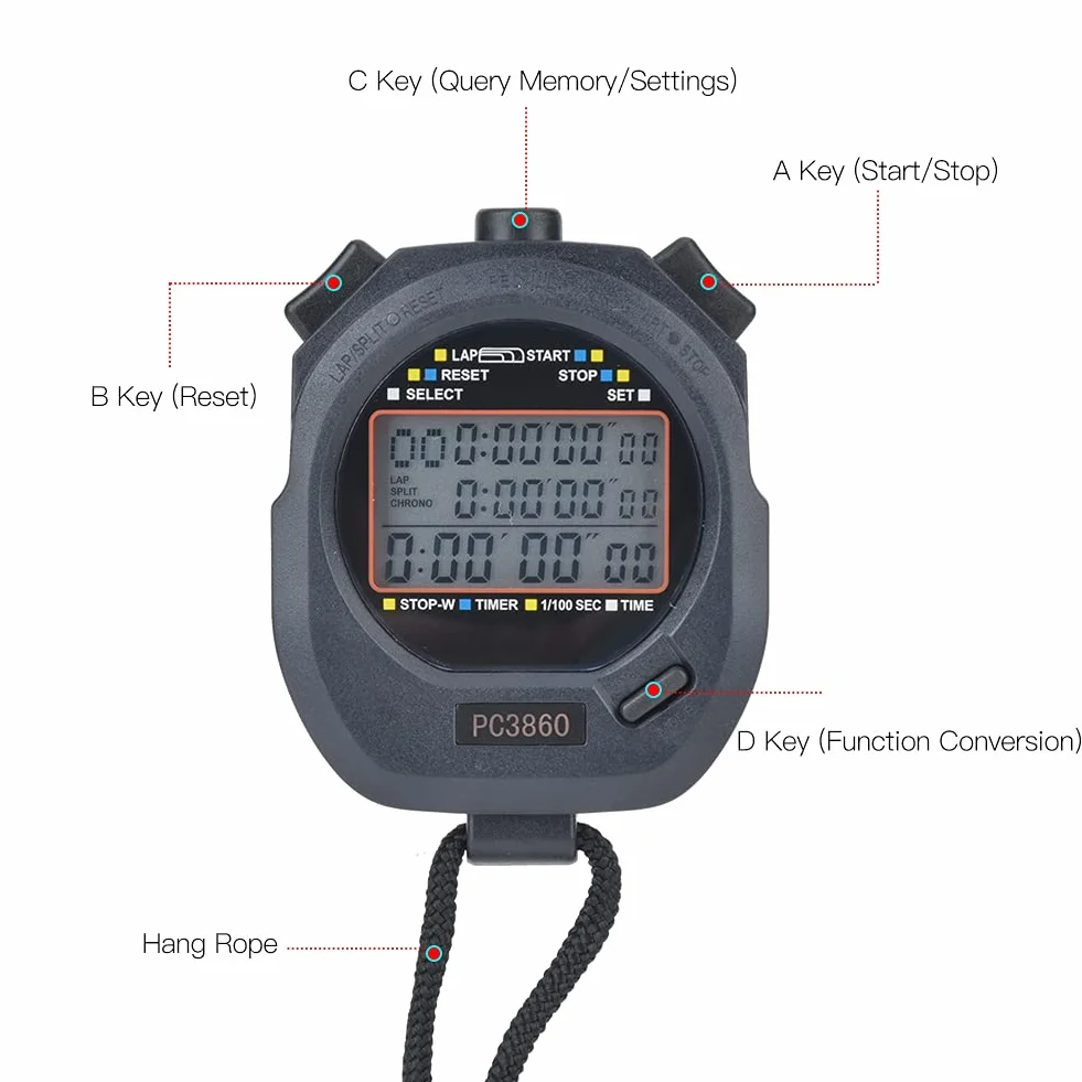 Elektroniczny Stoper Sportowy Timer Wodoodporny 3860