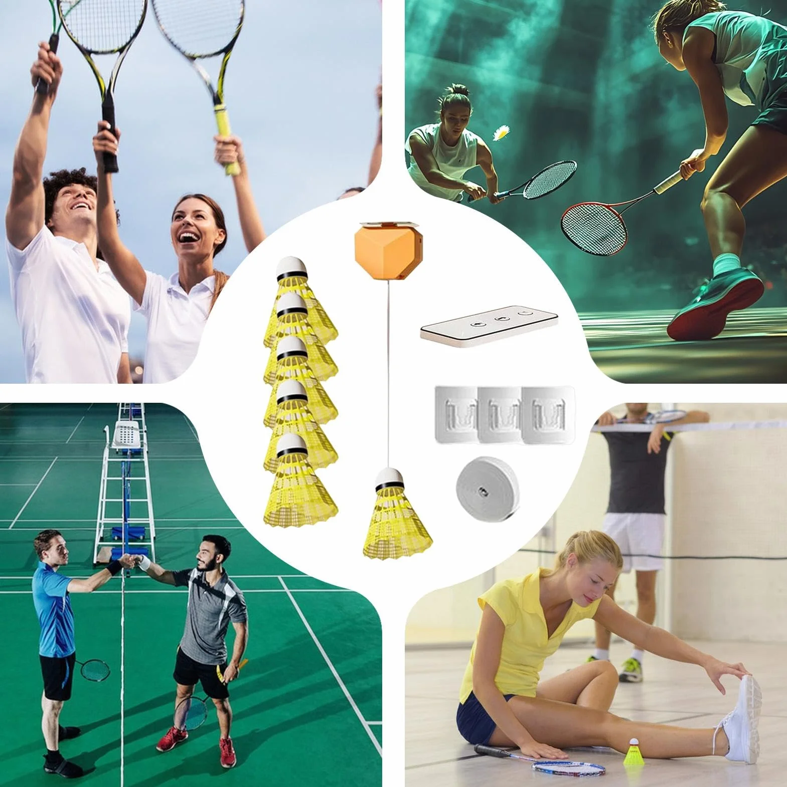Badminton Rebound Practice Kit Single Player Trainer Portable with 6 Shuttlecocks Elastic Cord