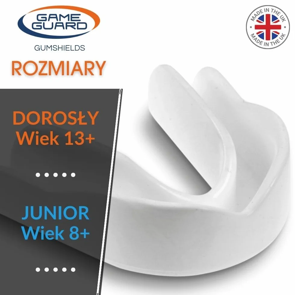GAME GUARD 1 x Ochraniacz na zęby - Formowalne ochraniacze na zęby/ochraniacze na dziąsła - Zatwierdzone przez CE, Sporty szkolne, Rugby, Hokej, Boks, GAA, Sztuki walki (SENIOR - BIAŁY)