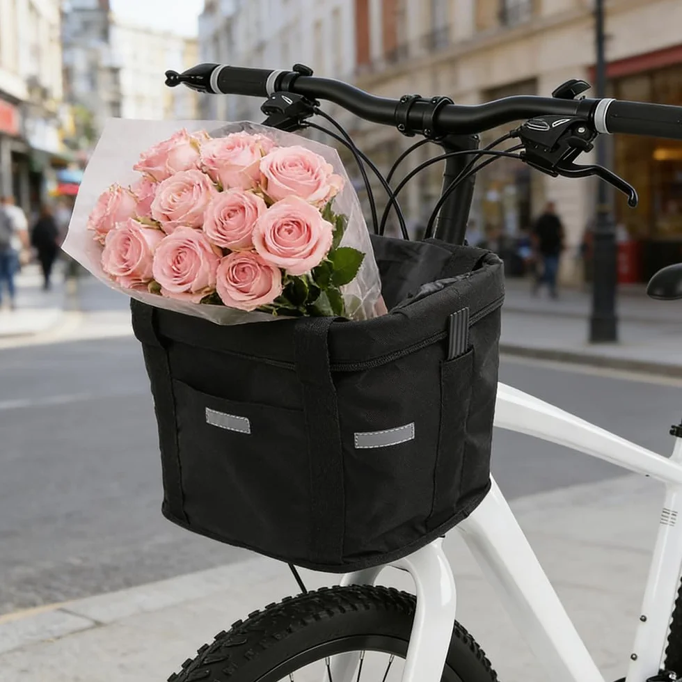 Kosz rowerowy z przodu, składany, wodoszczelny, kosz na kierownicę rowerową z uchwytem do szybkiego montażu, zdejmowany kosz rowerowy z przodu na kierownicę dla małych psów, na zakupy, piknik