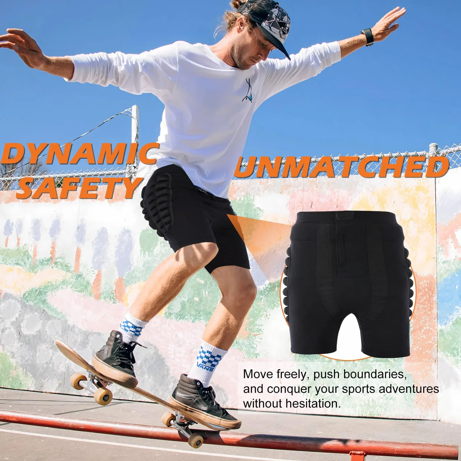 AOOWU Spodenki ochronne 3D EVA z ochraniaczami bioder do jazdy na nartach, snowboardzie