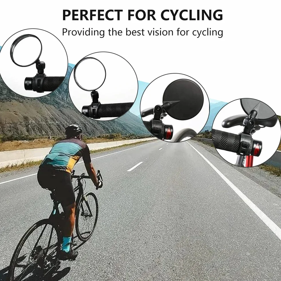 Lusterka rowerowe HD wypukłe 360° 2 sztuki czarne 8 cm