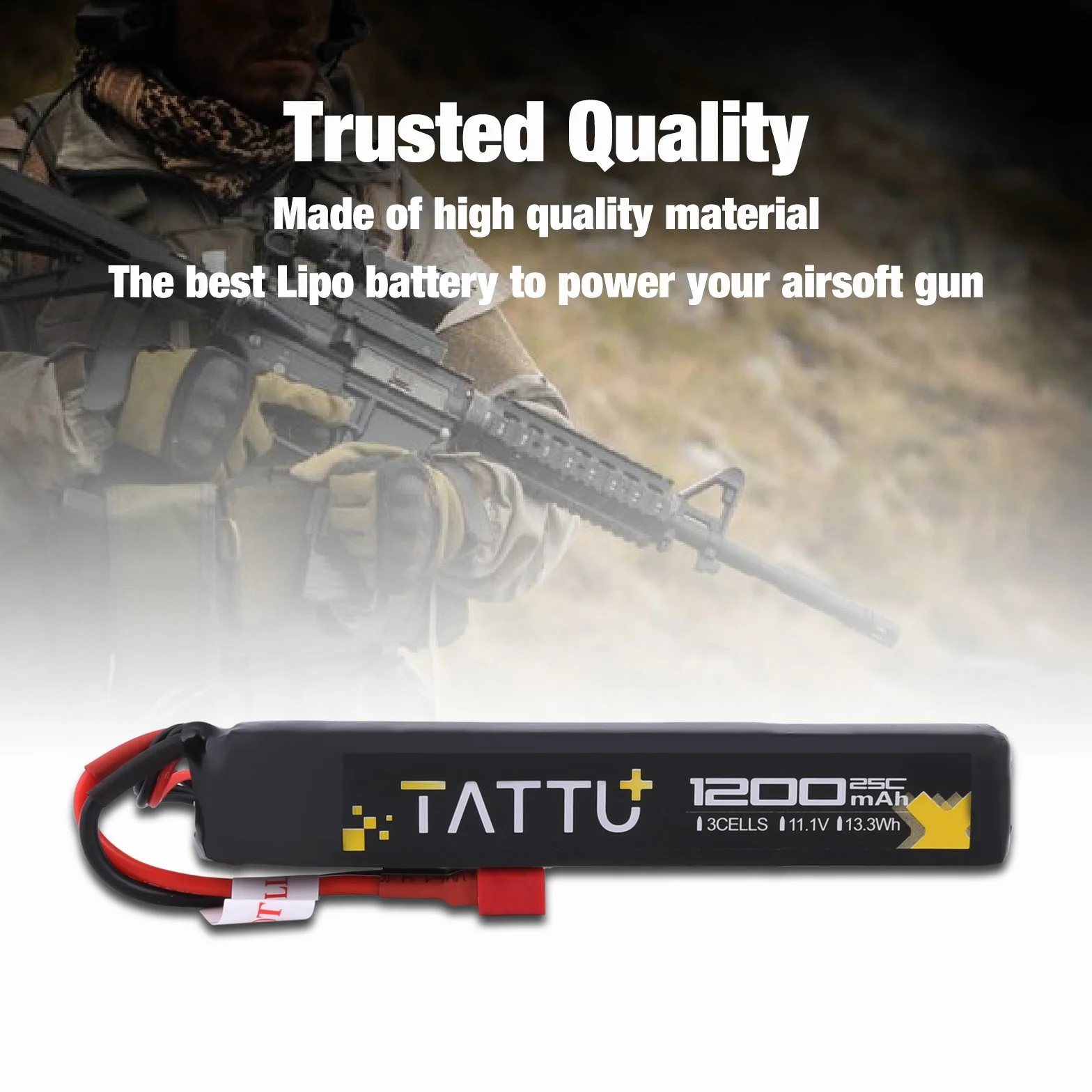 TATTU 11.1V LiPo Akumulator Airsoft Stick 3S 1200mAh 25C z złączem Deans