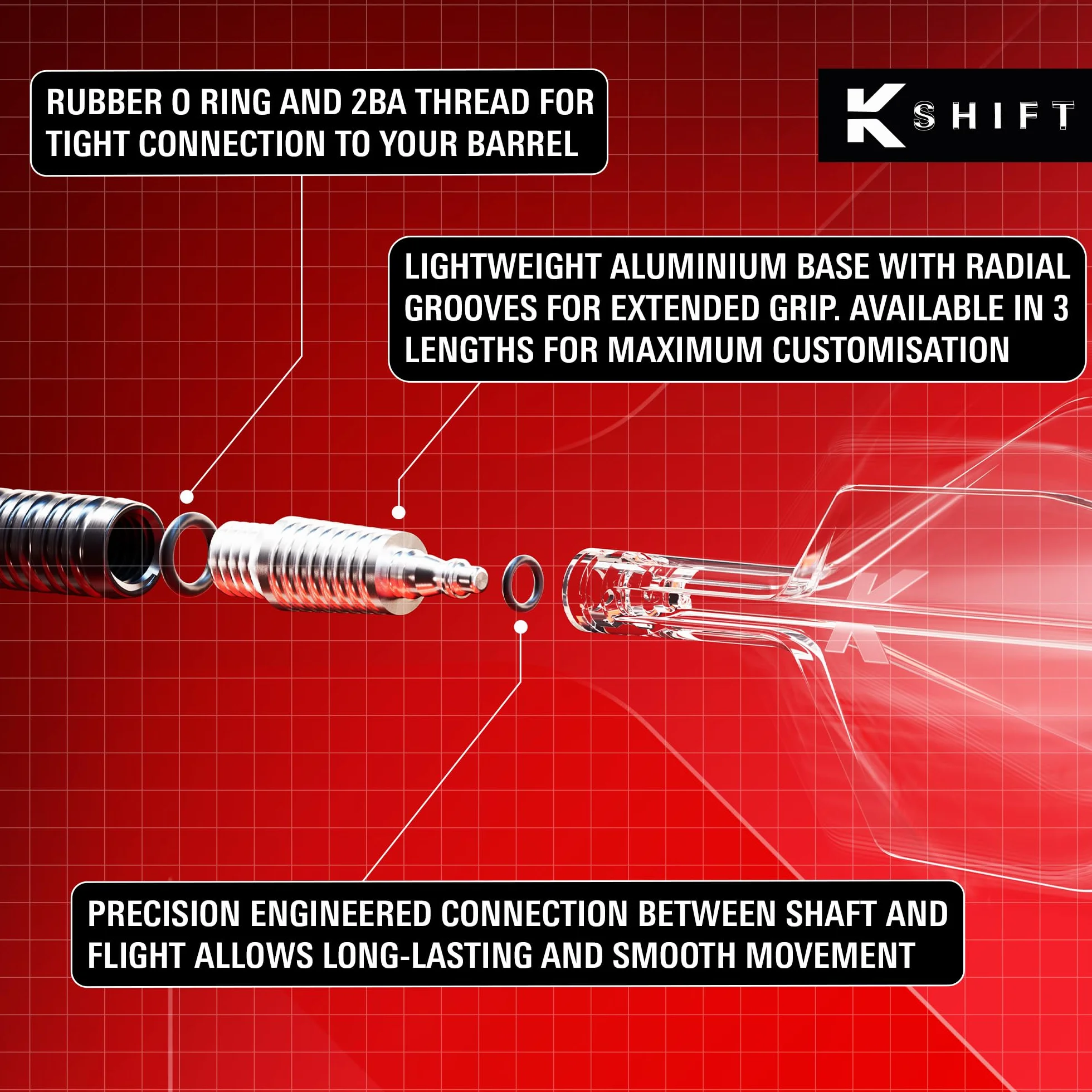 Target Darts K-Shift No.2 Integrated Flights & Shafts System, Biały/przezroczysty/czarny, K-Flex Short/Intermediate/Medium Shift Spin Base
