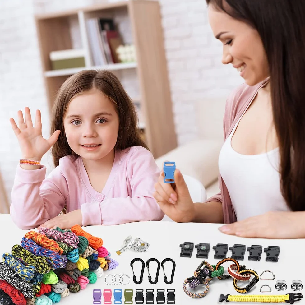 EUBSWA Paracord 550 zestaw 16 kolorów, wielofunkcyjna linka nylonowa, klamry z igłami do tworzenia bransoletek, smyczy lub obroży dla psa, smyczy, breloczka do kluczy