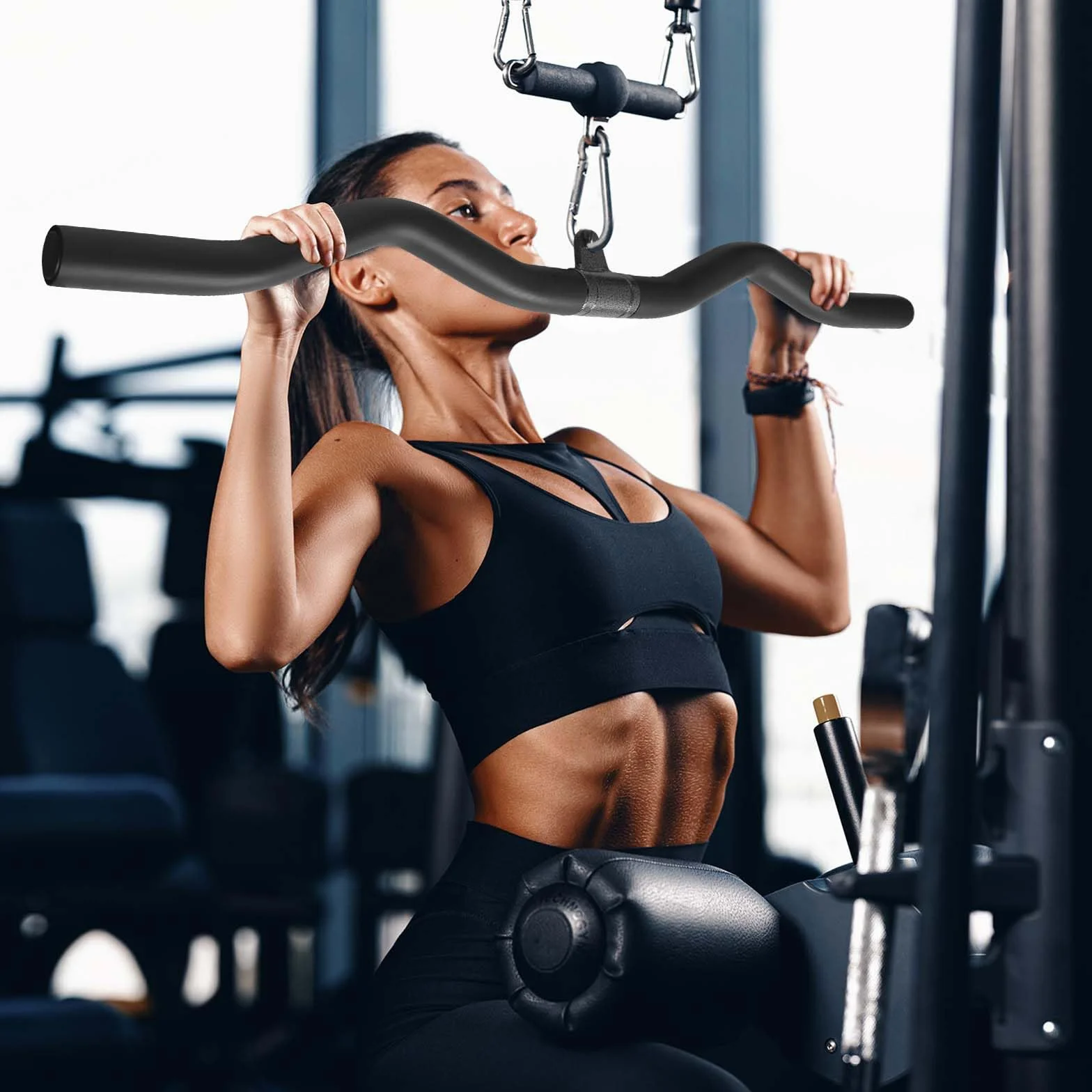 Drążek do bicepsów i tricepsa, ergonomiczny pręt latowy 80 cm czarny