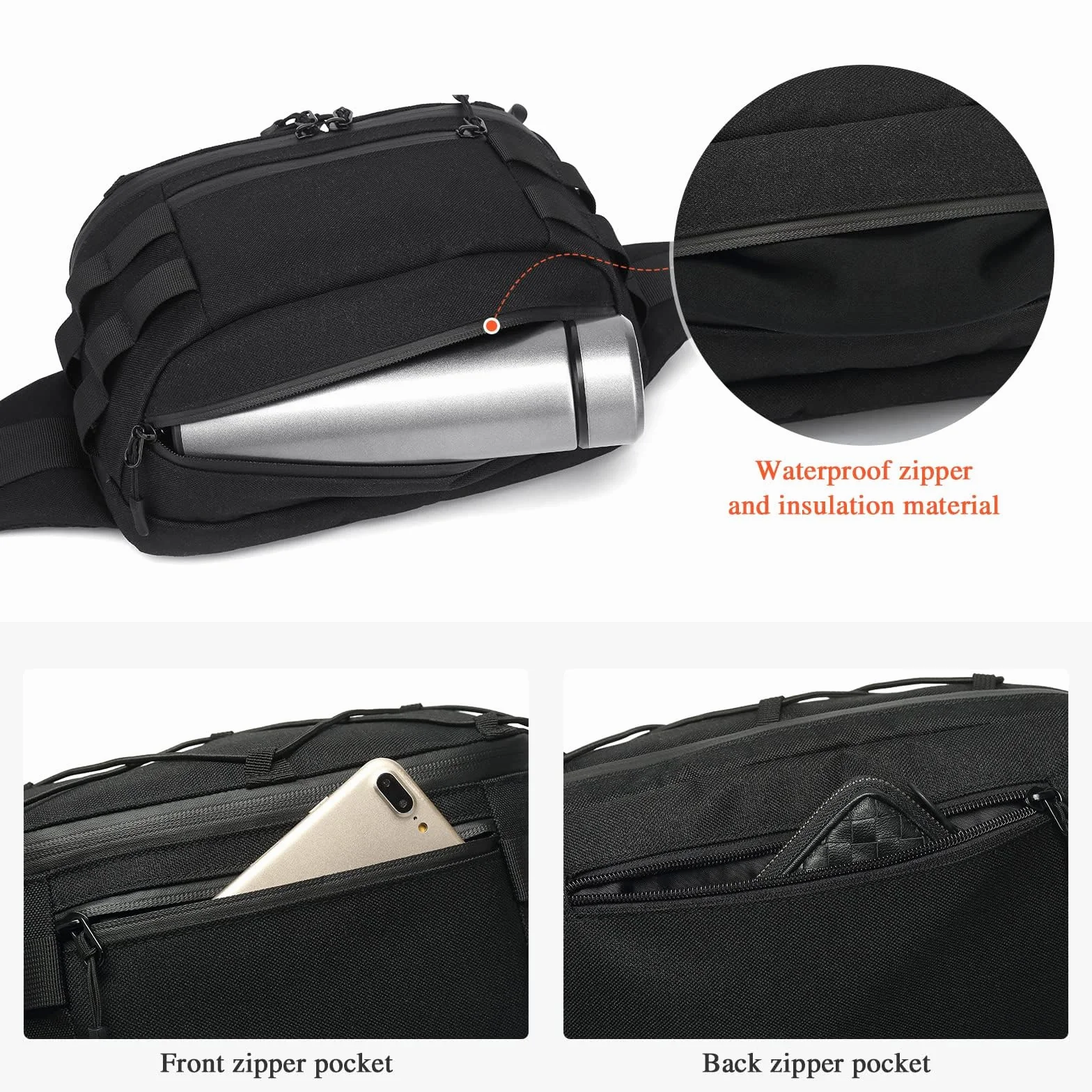 Huntvp taktyczna torba na talię wojskowa saszetka biodrowa Molle nerka dla mężczyzn kobiety Outdoor Sports Walking Running codzienne użytkowanie piesze wycieczki Camping Trekking polowanie(Czarny-XL）
