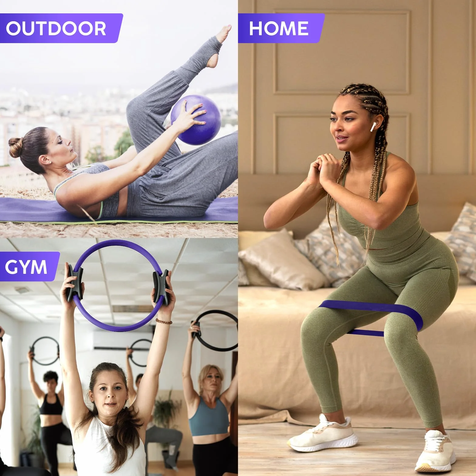 Zestaw pierścieni i piłek do pilatesu z pierścieniem do ćwiczeń 35 cm, mini piłką, 4 paskami oporowymi, plakat i torba treningowa, zestaw treningowy dla siły rdzenia i tonowania