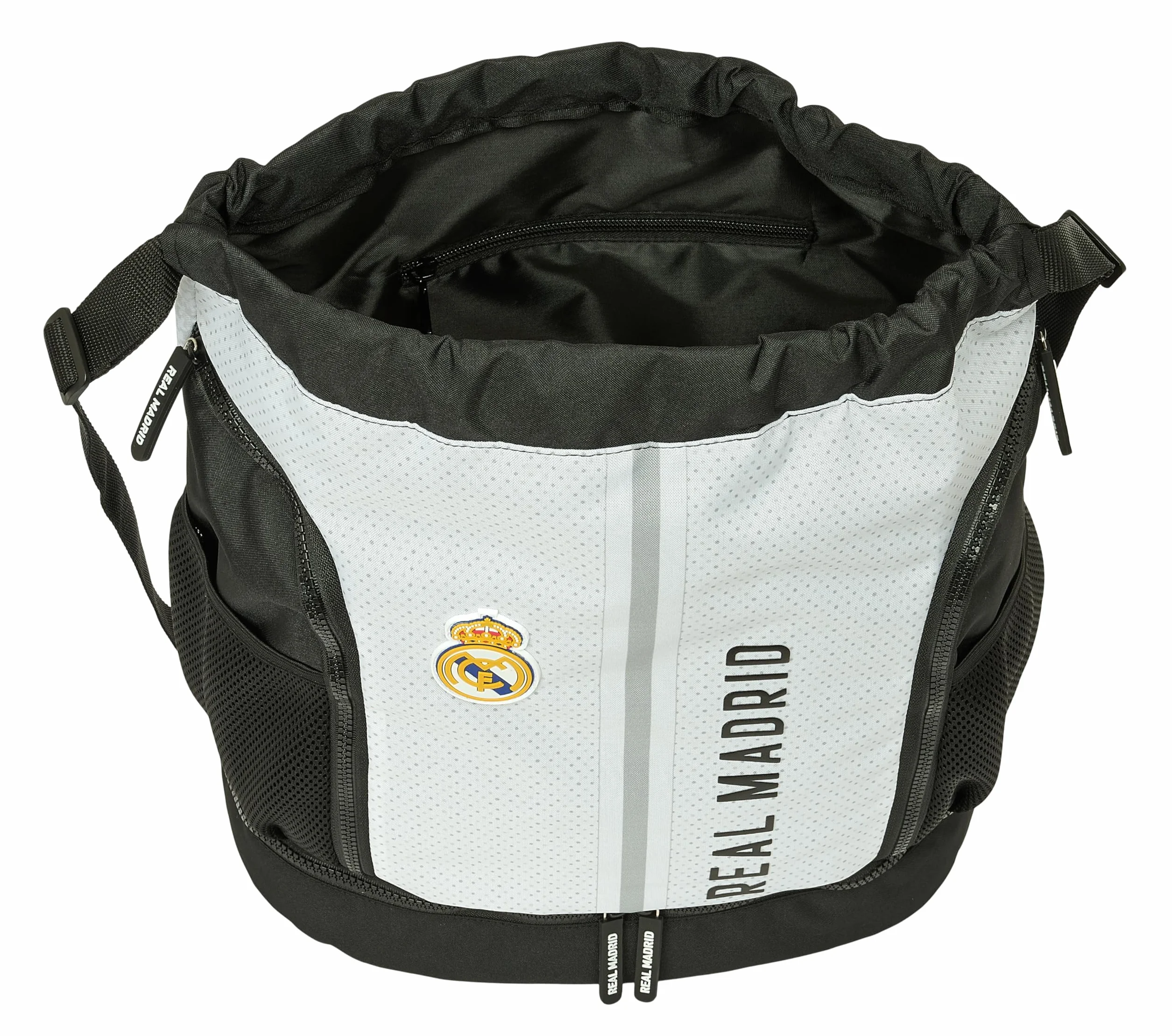 REAL MADRID 1. WYPOSAŻENIE 24/25 - Plecak do plecaka, idealny dla dzieci w różnym wieku, wygodny i wszechstronny, jakość i wytrzymałość, 34 x 15 x 43 cm, kolor biały/szary