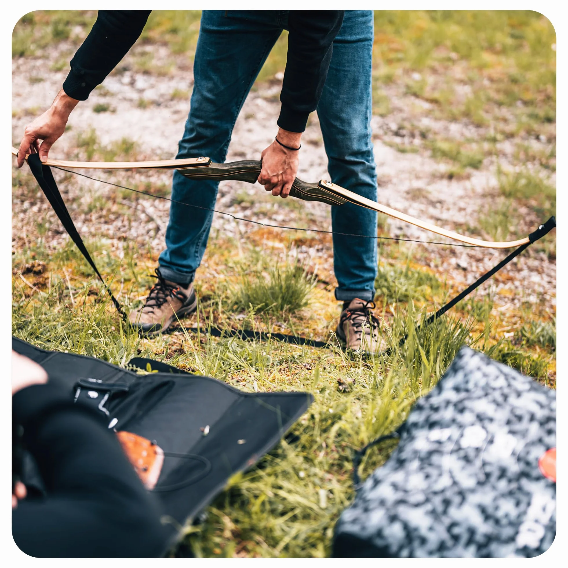 Pas mocujący łuk BEARPAW PRODUCTS sznurek napinający do łuku refleksyjnego, akcesoria łucznicze nylonowe czarne