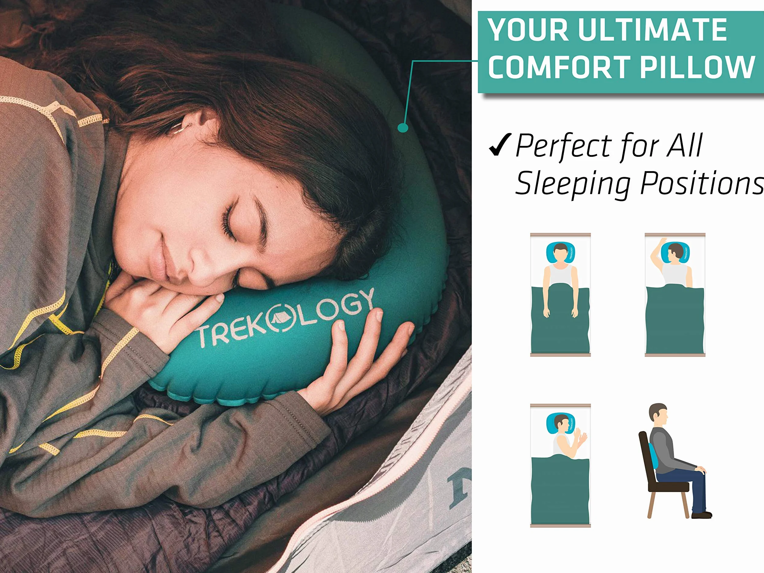 Trekology ALUFT 2.0 poduszka nadmuchiwana turystyczna – kompaktowa, lekka i ergonomiczna poduszka podróżna na kemping, wędrówki i plecak, wsparcie szyi i lędźwi