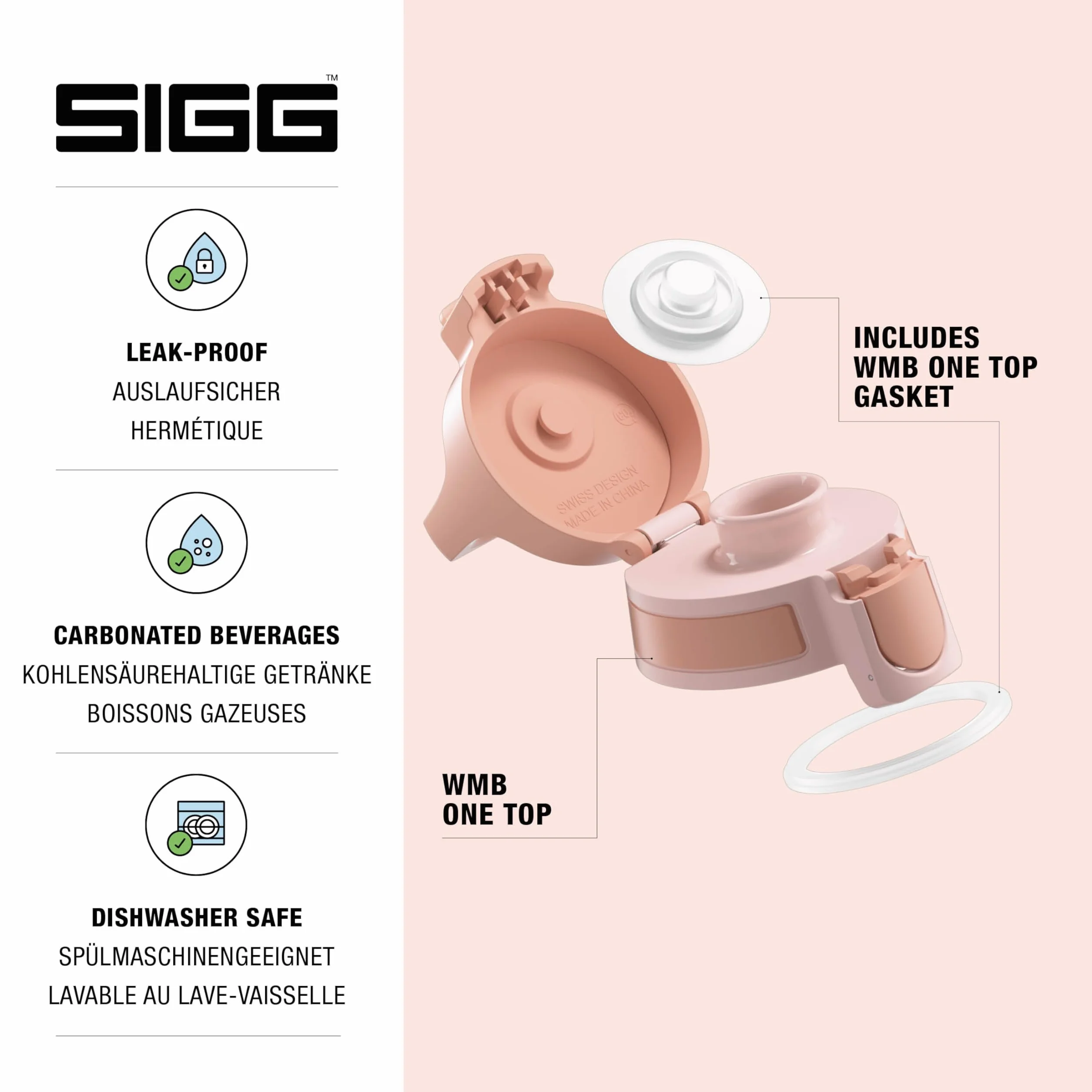 SIGG WMB ONE górne różowe zamknięcie (jeden rozmiar), część zamienna do butelki do picia SIGG, jednoręczna i szczelna nasadka zamykająca