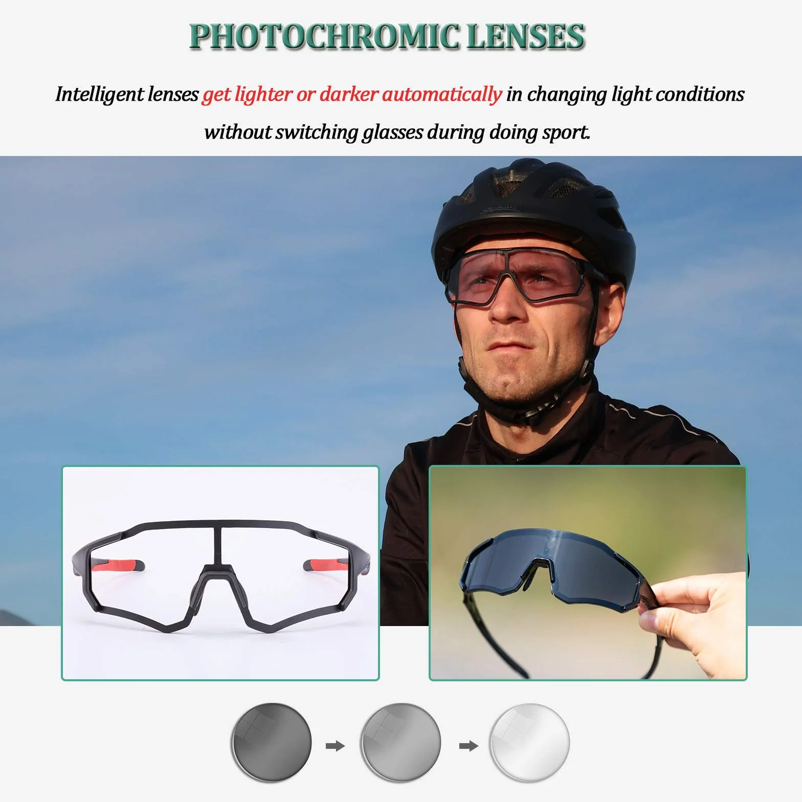 ROCKBROS Fotochromowe Okulary Rowerowe, dla Kobiet i Mężczyzn, Przeciwsłoneczne, Inteligentne Soczewki Automatycznie, Ramki TR, do Jazdy na Rowerze, Jazdy, Biegania, Wędkowania, Jazdy na Rowerze itd., Idealny Prezent Urodzinowy i Idealny Prezent Urodzinow