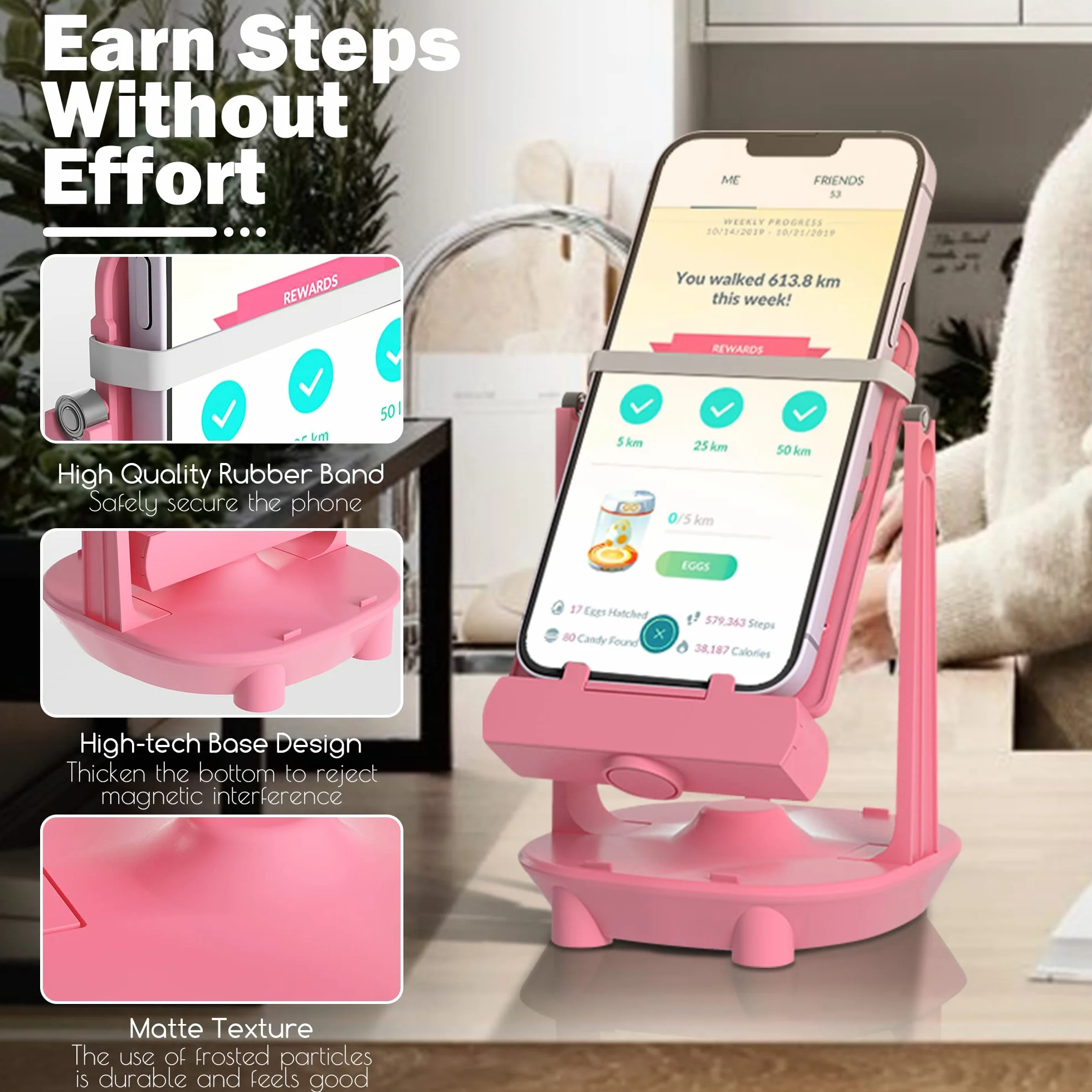 NEWZEROL Telefon komórkowy Swing Steps Counter krokomierz do telefonu komórkowego, [kabel USB] [łatwa instalacja] [wyciszenie] [obsługa 2 telefonów] – różowy